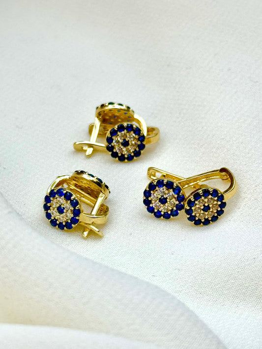 14k Real Gold Evil Eye Clip-On Earring with Cubic Zirconia – Symbol of Protection, Gift for Her, Birthday Gift, Evil Eye Gold Jewelry