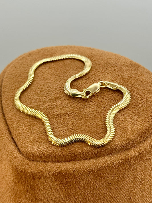 18K Solid Gold Herringbone Bracelet, 7.5” | 3mm Flat Snake Chain Bracelet for Women | Shiny Delicate Gold Bracelet | Luxury Gift Jewelry