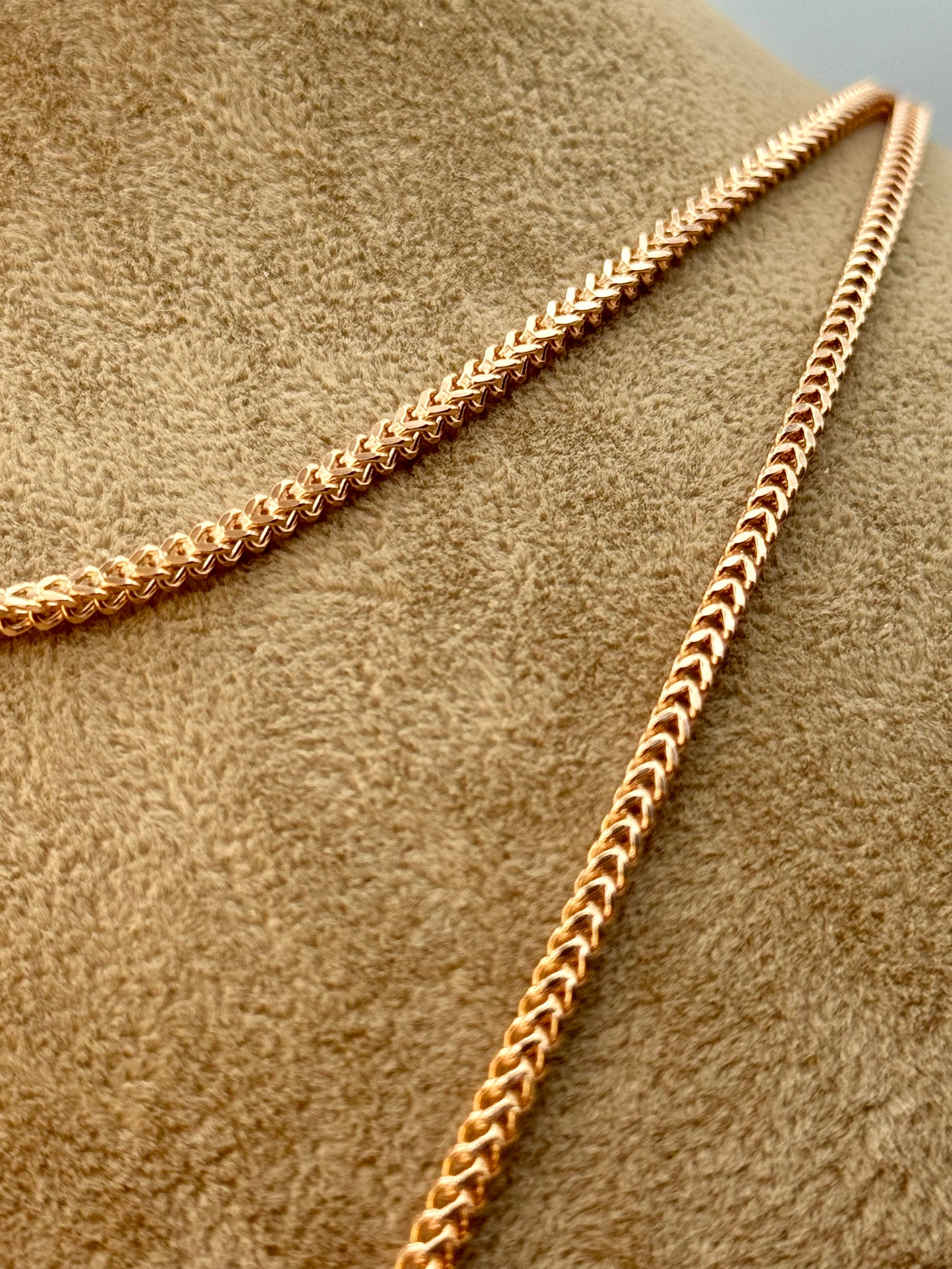 18K Solid Rose Gold Franco Chain Necklace – 2.5mm, Trending Rose Gold Franco Link Necklace.