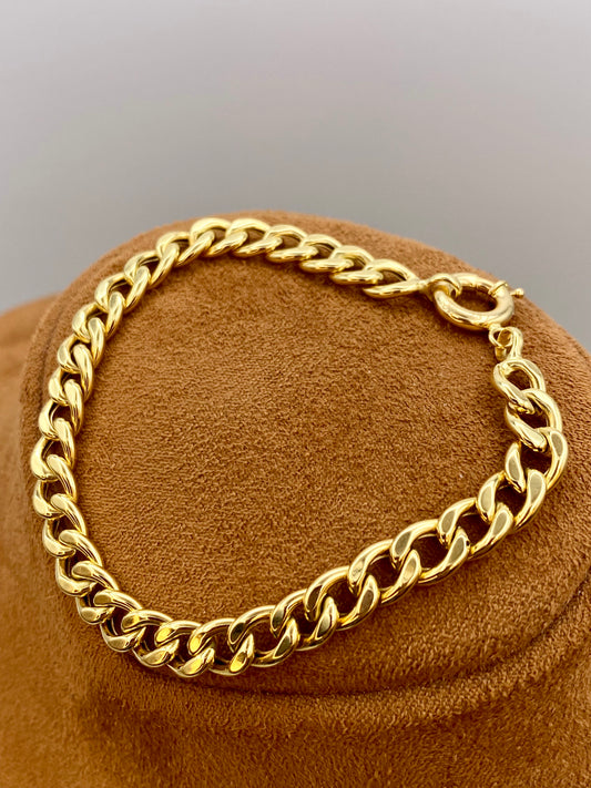 Bracelet gourmette en or massif 18 carats – Chaîne à maillons cubains de 6,7 mm – Bracelet unisexe en or 18 carats pour homme et femme – Longueur 19 cm – Or véritable – Cadeau d'anniversaire idéal