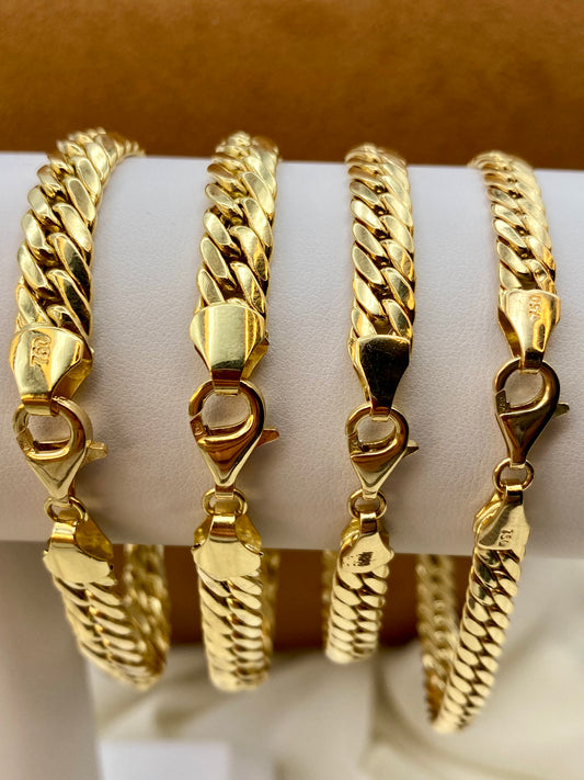 18K Gold Flat Curb Bracelet, 7MM, Cuban Chain Bracelet-18K Curb Link Bracelet for Men & Women- Real 18k Gold- 7.5"Length - Birthday Gift.