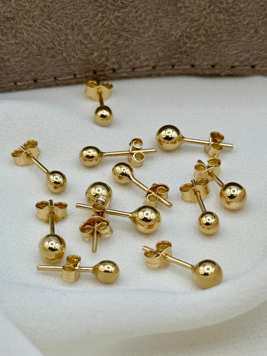 14K Real Gold Ball Stud Earrings – Minimalist Plain Gold Earrings for Her | Simple & Dainty Everyday Studs | Birthday Gift