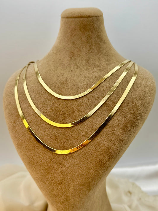 14K Solid Gold Herringbone Necklace - 16"-22" Snake Herringbone Choker, 3.34mm Solid Yellow Gold, Elegant Necklace for Her