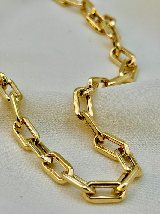 18k Gold Paperclip Necklace, 6MM Thickness, 18k paper clip chain, 18k Real Gold paperclip chain necklace, oval link, For Gift.