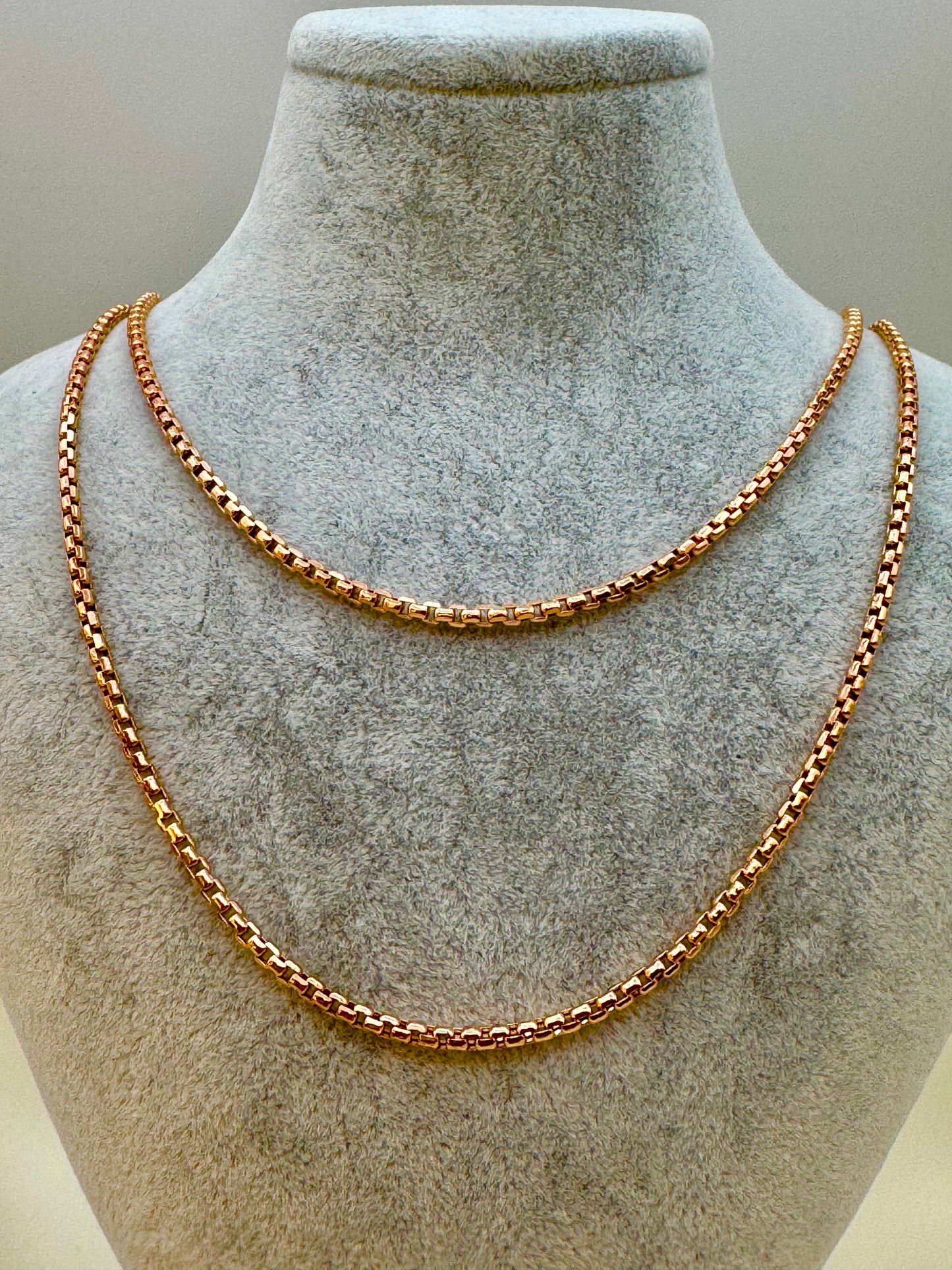 14K Solid Rose Gold Box Chain Necklace – 2.65mm Box Link in 20", 22", 23.5" Lengths | Unisex Jewelry, Birthday & Anniversary Gift