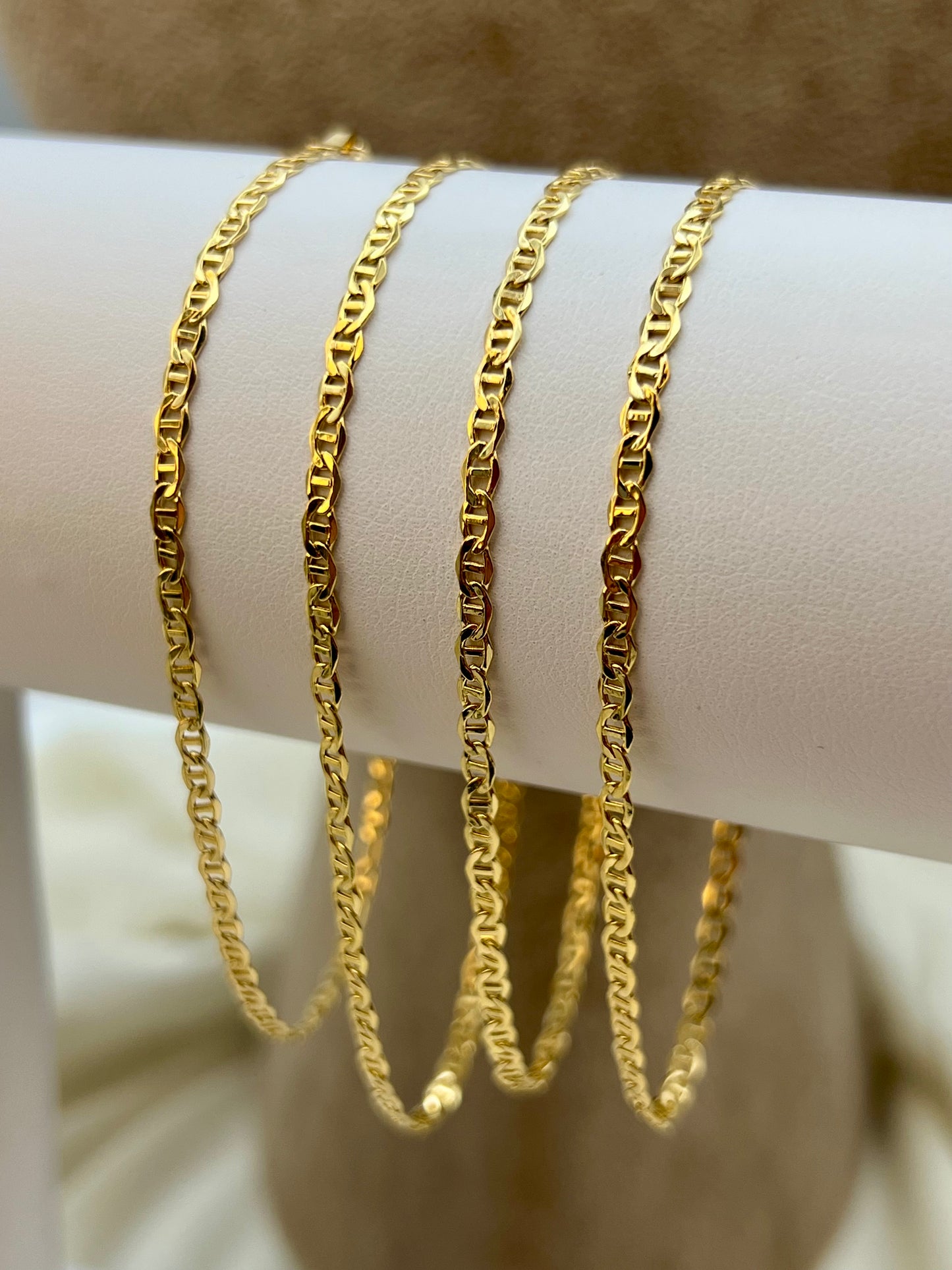 18K Gold Flat Anchor Chain Necklace or Bracelet– 2.5mm Mariner Chain, Real 18K Gold, Perfect for Him or Her, Christmas Gift
