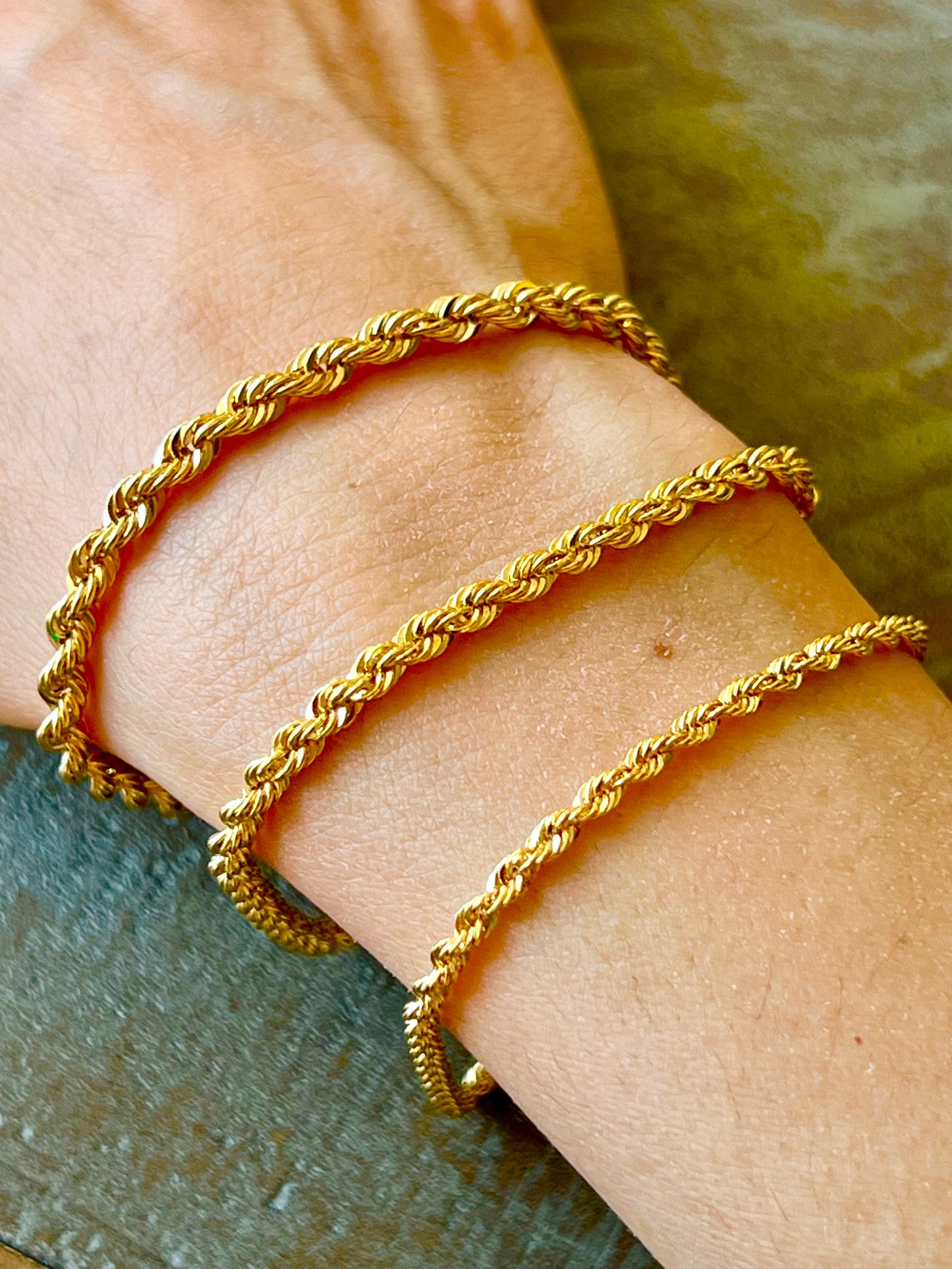 18K Gold Rope Chain Bracelet - Yellow 18K Twisted Bracelet for Men & Women - Pure 18K Gold - 7.5" - Perfect Birthday Gift!