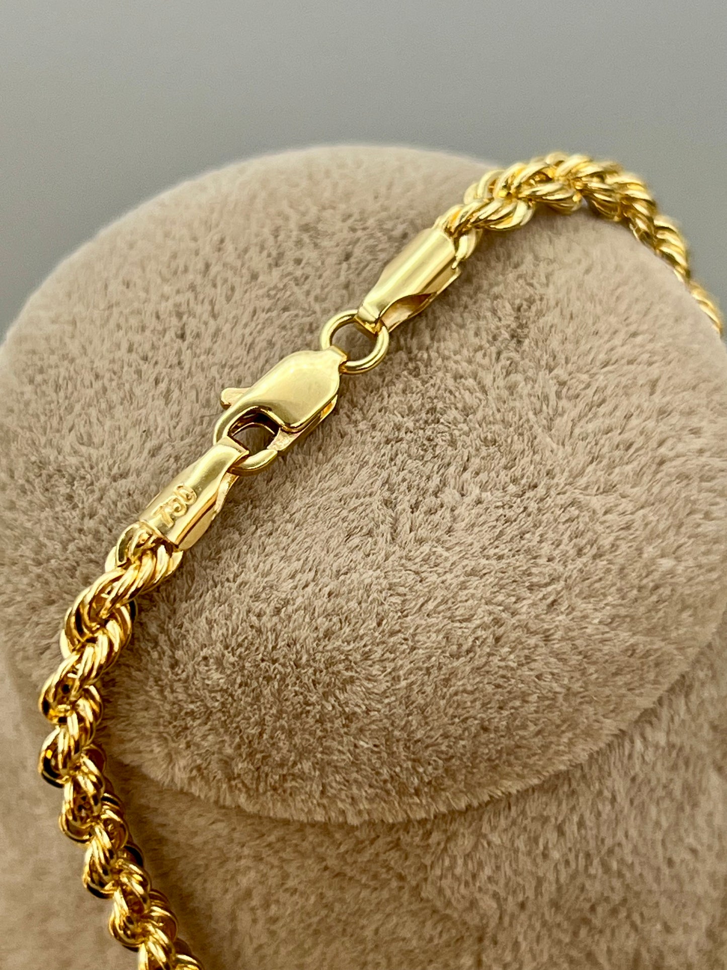 18K Gold Rope Chain Bracelet - Yellow 18K Twisted Bracelet for Men & Women - Pure 18K Gold - 7.5" - Perfect Birthday Gift!