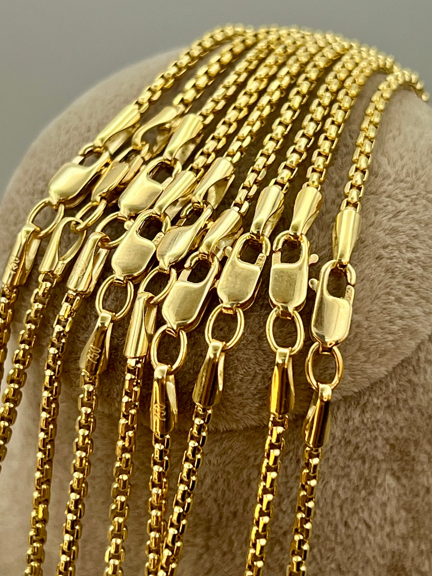 Collier chaîne boîte en or massif 18 carats, 2 mm, 20, 22, 24 pouces, chaîne en or véritable, chaîne à maillons boîte, chaîne boîte en or, femmes, hommes, chaîne cadeau.
