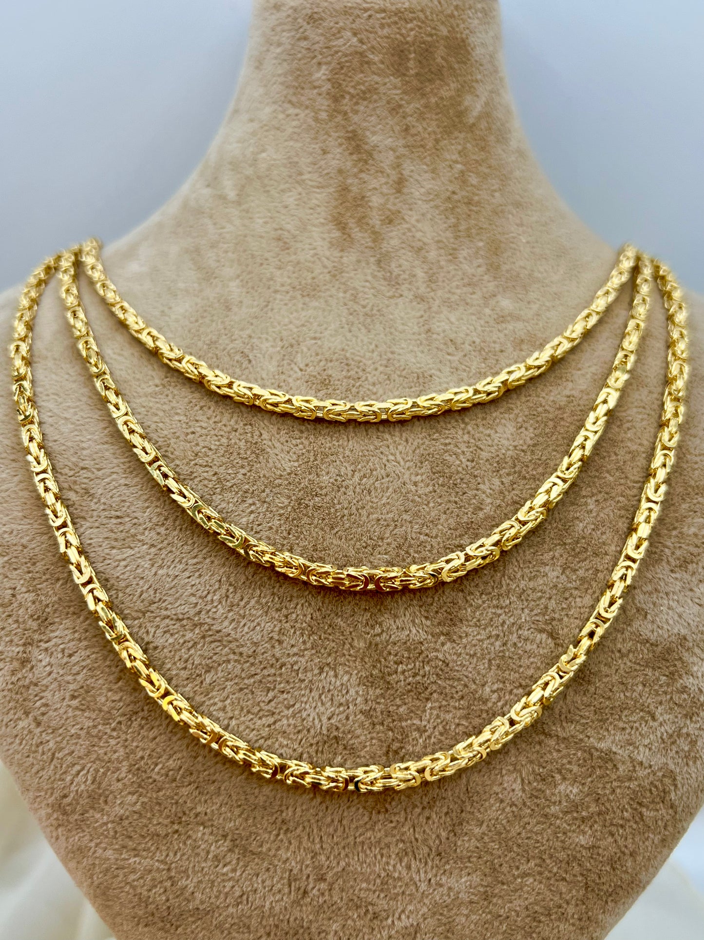 18K Gold Byzantine Chain Necklace – Available in 25", 24", 22", 20" Lengths, 2.3mm Thickness, Real 18K Gold, Perfect for Him & Her, Ideal Birthday or Anniversary Gift