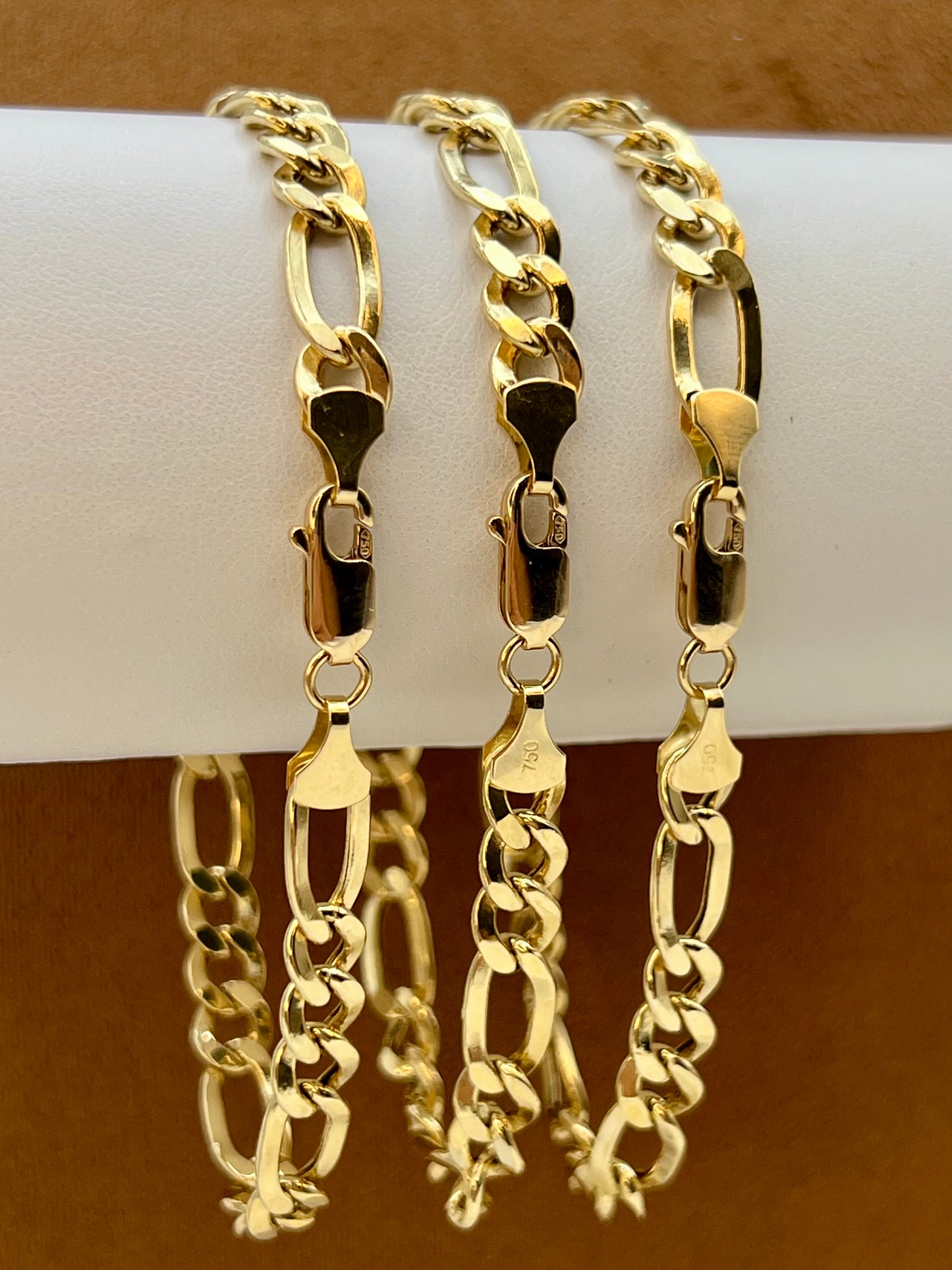 18k Real Gold Figaro Bracelet 7.5" or 8"