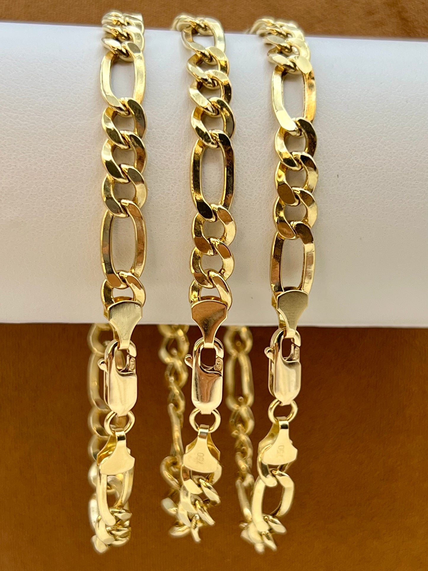 18k Real Gold Figaro Bracelet 7.5" or 8"