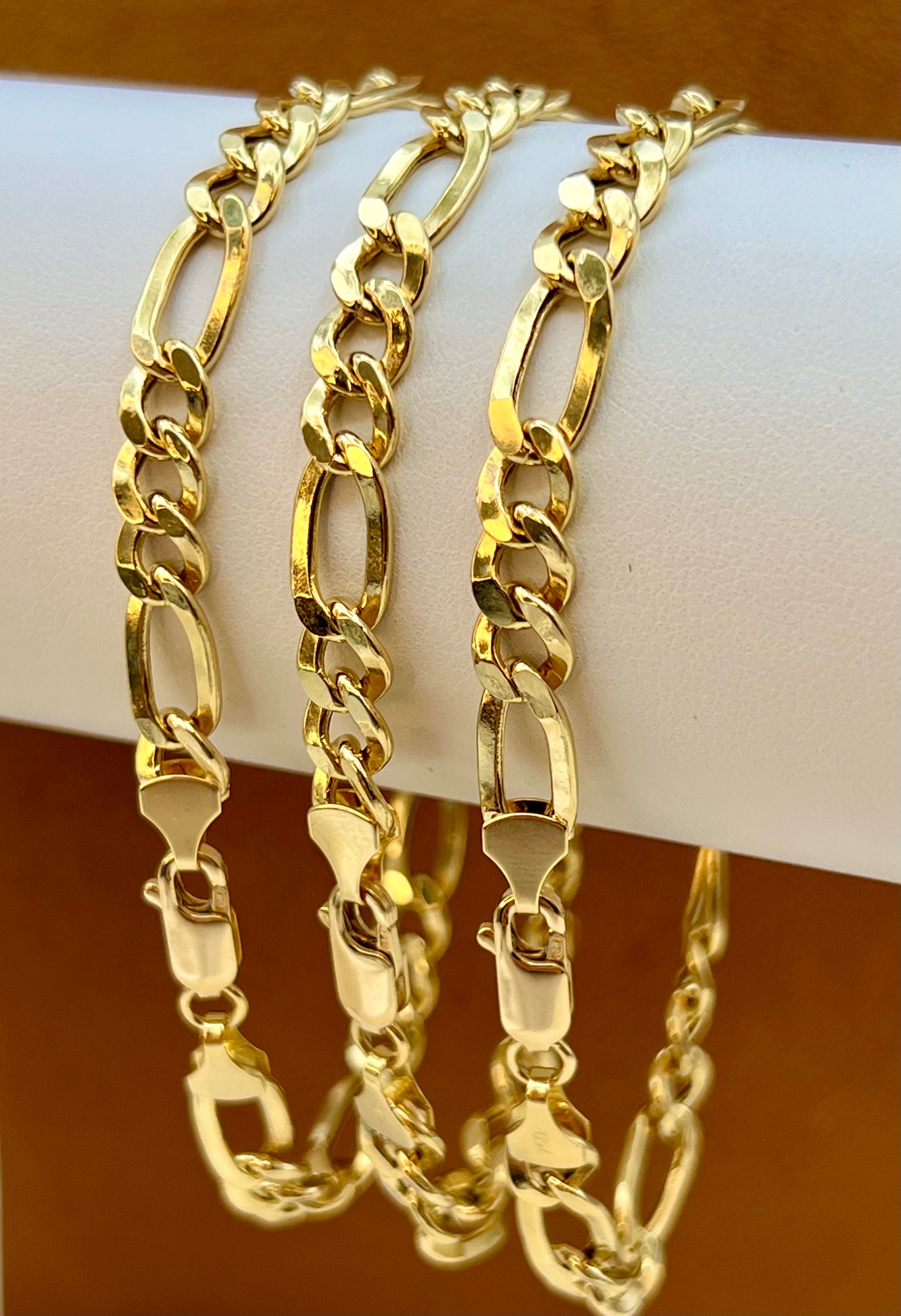 18k Real Gold Figaro Bracelet 7.5" or 8"