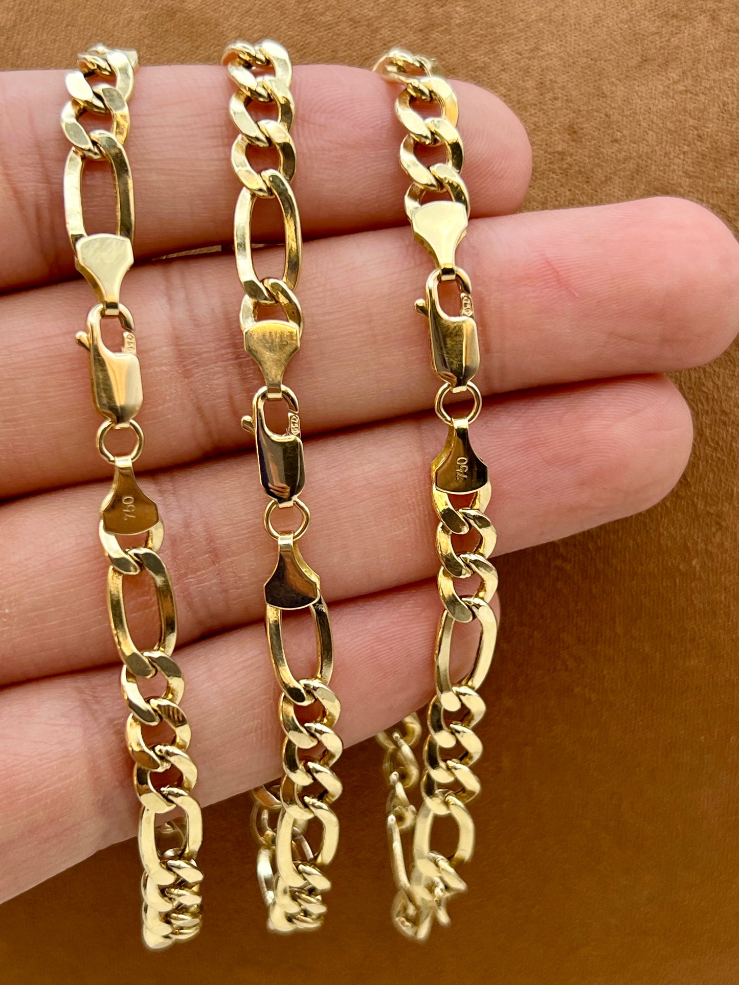 18k Real Gold Figaro Bracelet 7.5" or 8"