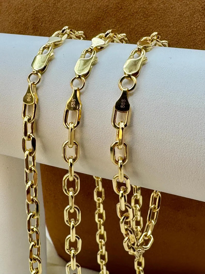 14K Gold Cable Bracelet – 5mm Real Gold Chain, Unisex Design – Perfect Gift for Men & Women - Finegold750