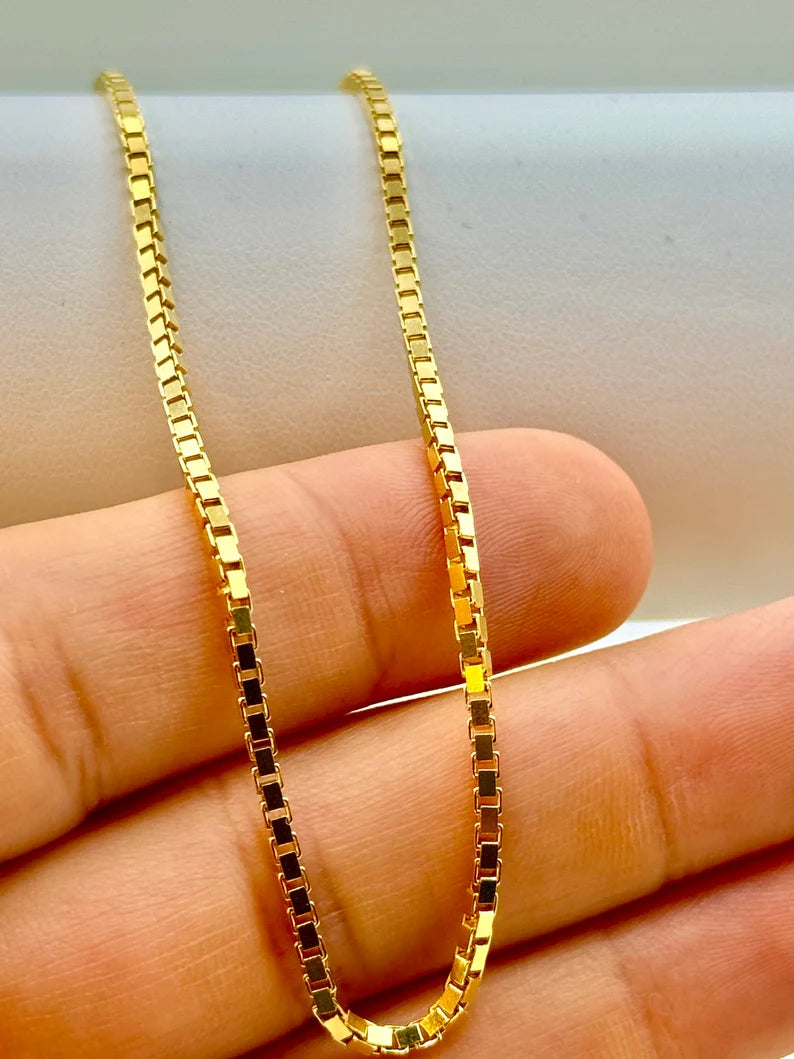 18k Solid Gold Box Chain Necklace, 2mm, 24", Fully Solid Link
