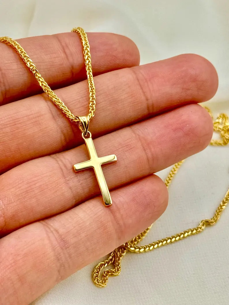 Collier croix en or 18 carats avec chaîne Franco diamantée – 45,7 cm, 55,9 cm, 61 cm, 2 mm, brillant et élégant, cadeau idéal pour lui, anniversaire ou autre.