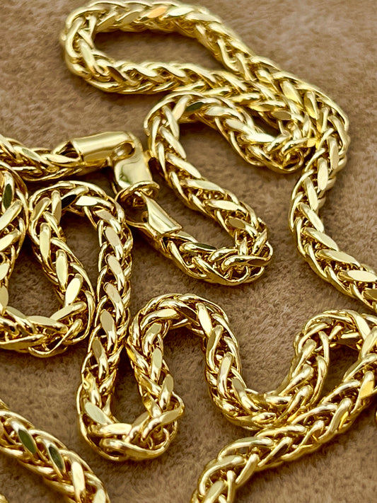 18K Gold Foxtail Chain Necklace, 4mm & 3mm | Franco Foxtail Design | Perfect Christmas & Birthday Gift for Him & Her - Finegold750