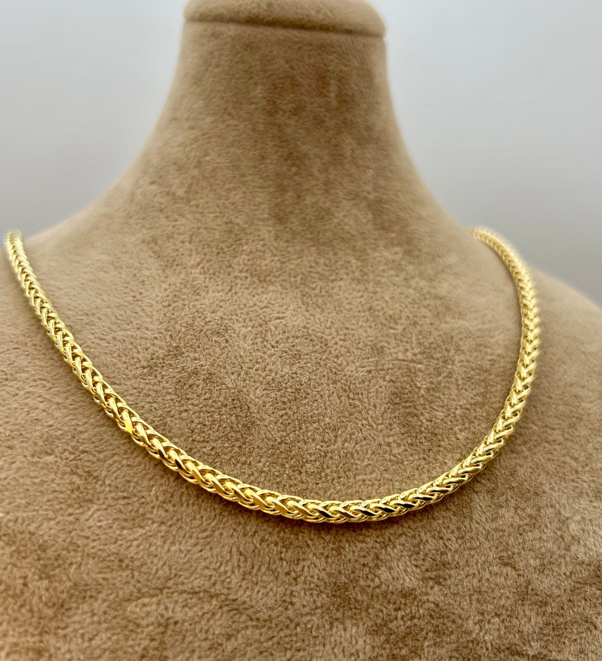 18K Gold Foxtail Chain Necklace, 4mm & 3mm | Franco Foxtail Design | Perfect Christmas & Birthday Gift for Him & Her - Finegold750