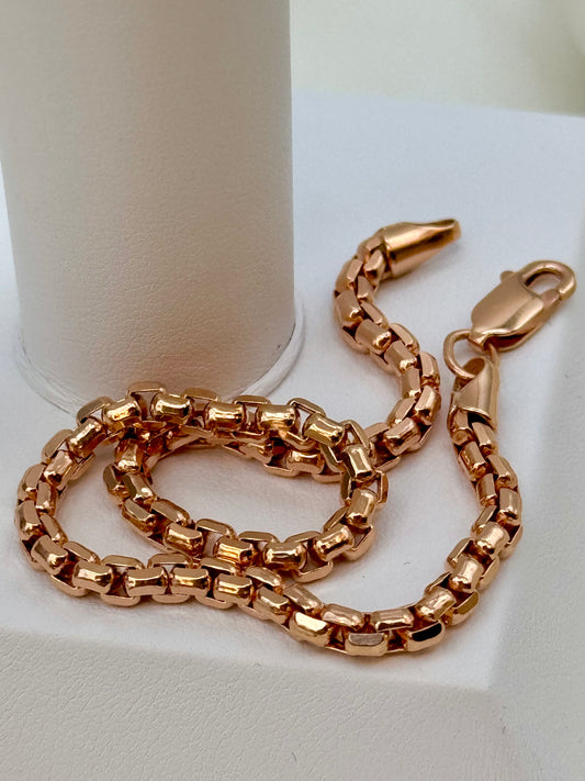 14K Rose Gold Box Bracelet – 8" Length, 3.5mm Thick - Finegold750