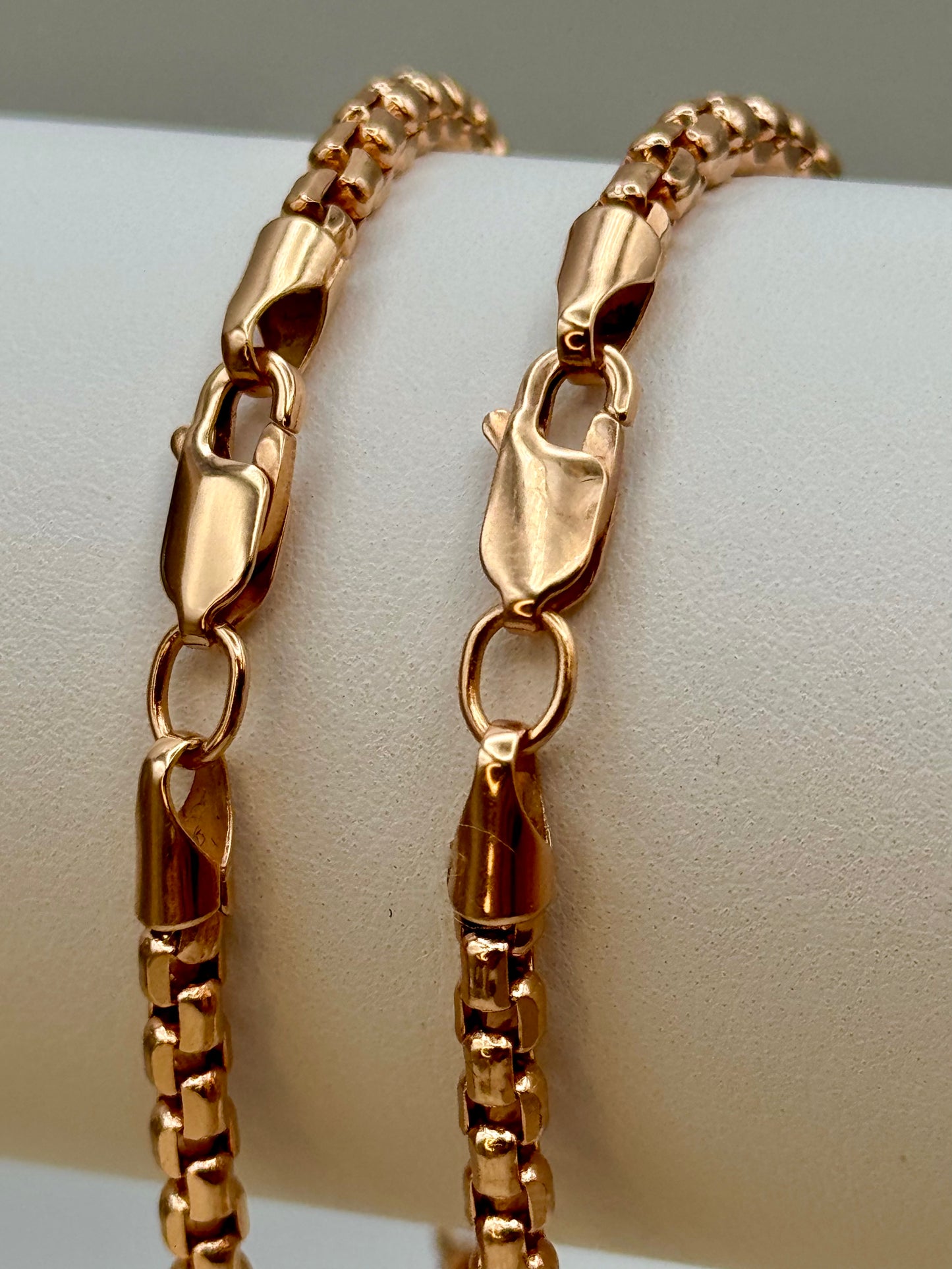 14K Rose Gold Box Bracelet – 8" Length, 3.5mm Thick - Finegold750