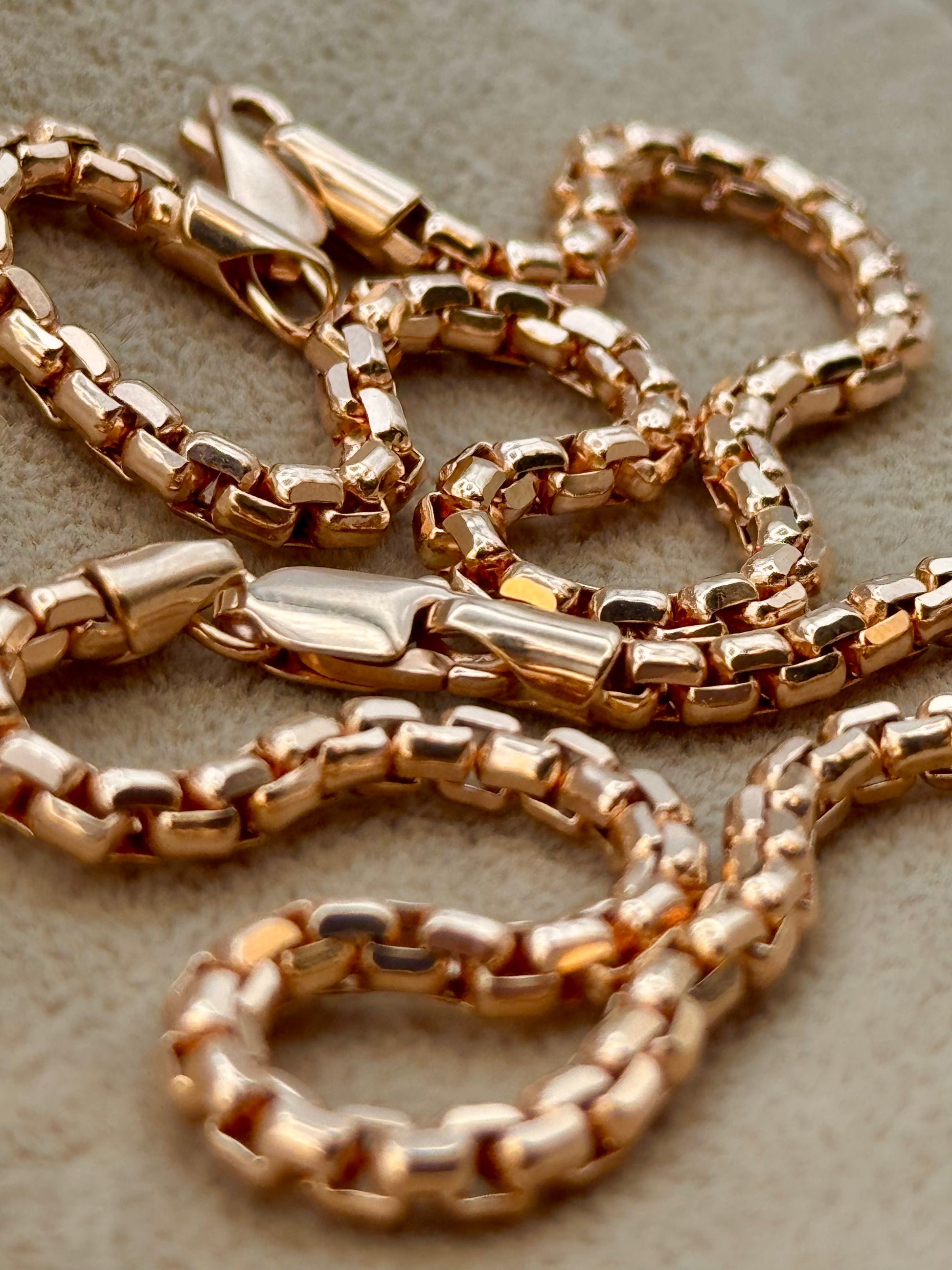 14K Rose Gold Box Bracelet – 8" Length, 3.5mm Thick - Finegold750