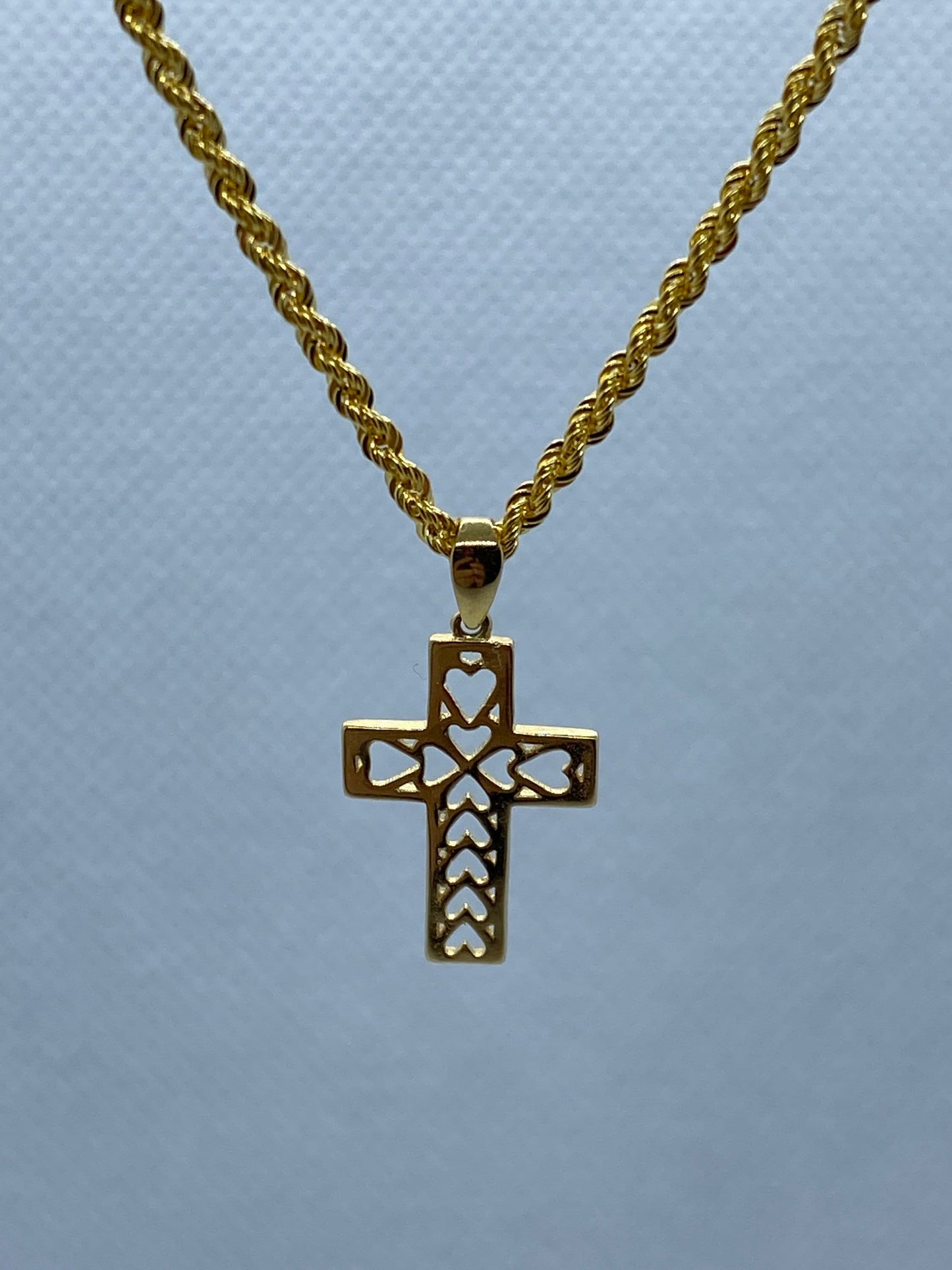 18k solid Gold Heart Cross necklace , 19.5  inches , 2mm , Valentin's gift , for her , 18k real Gold necklace