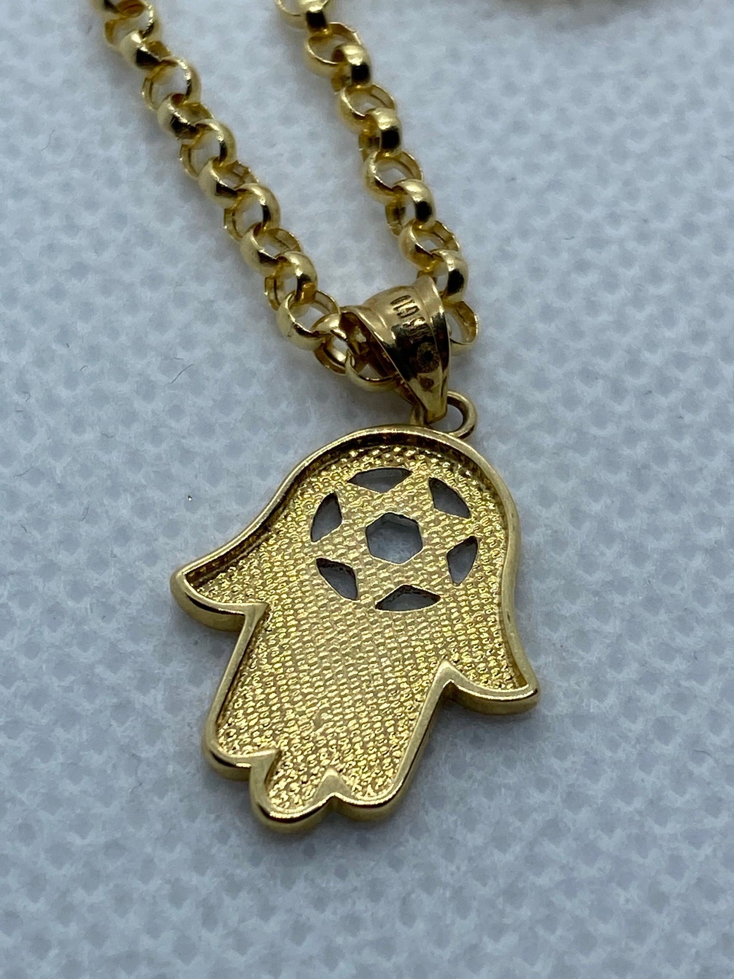 14k solid Gold Hamsa with Star of David Necklace