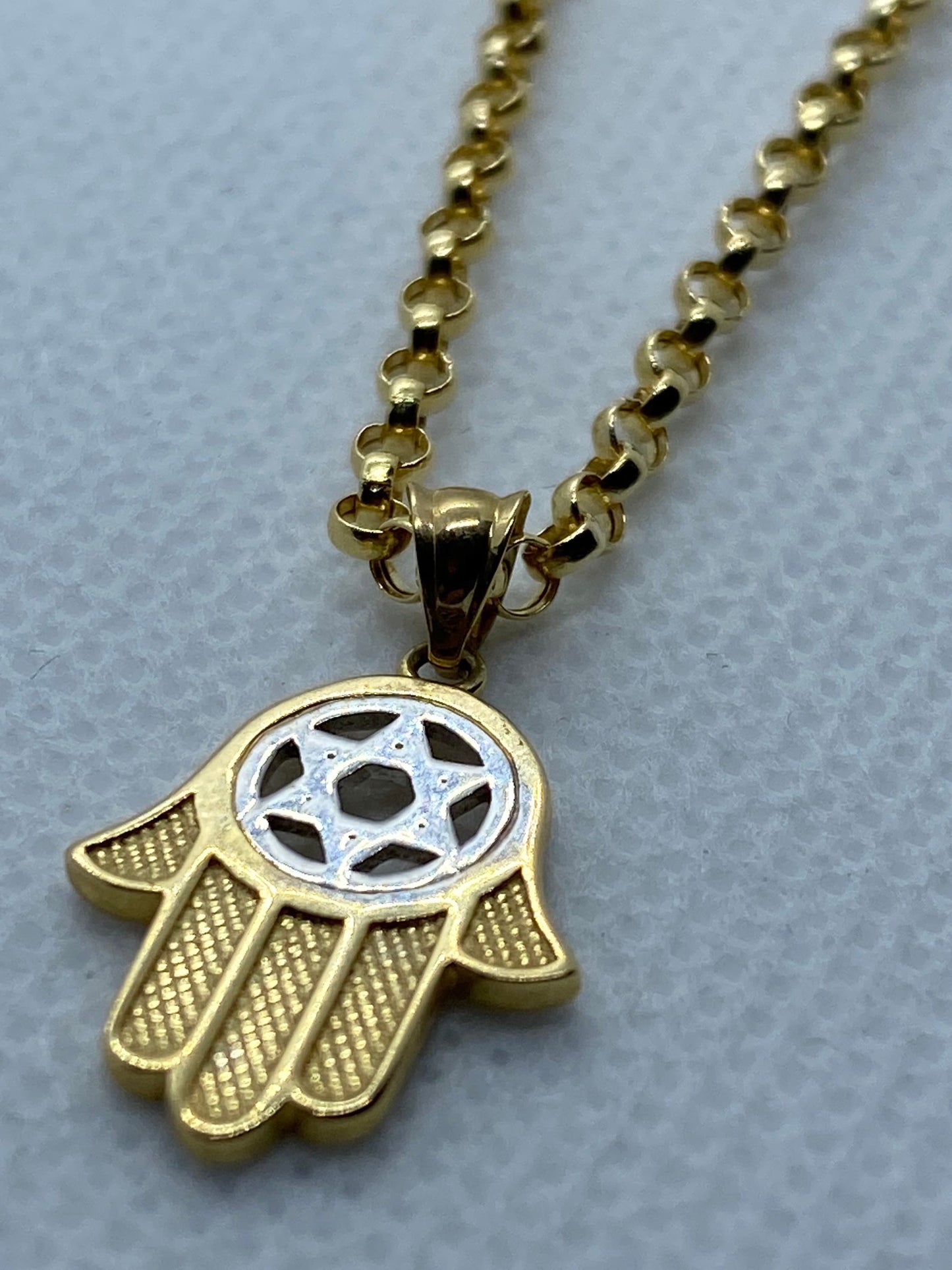 14k solid Gold Hamsa with Star of David Necklace