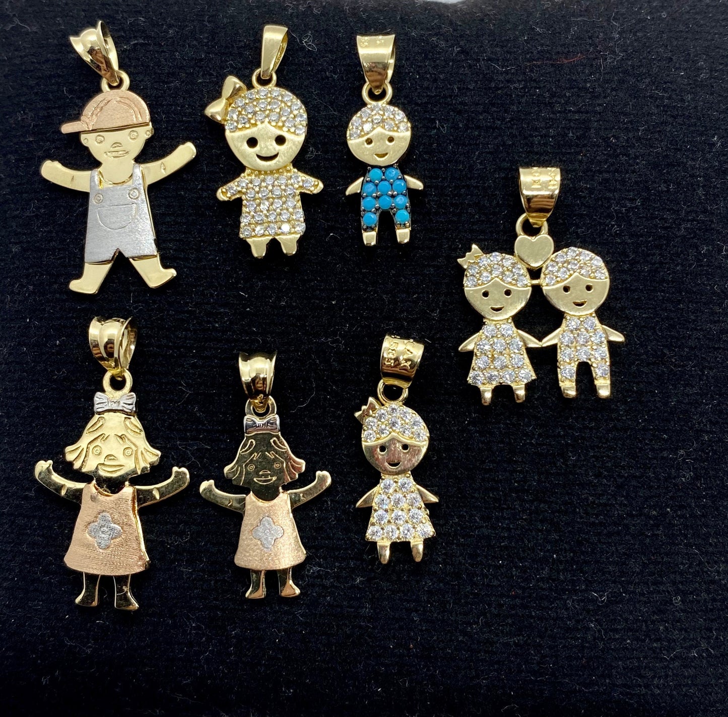 14k solid Gold boy and girl pendants