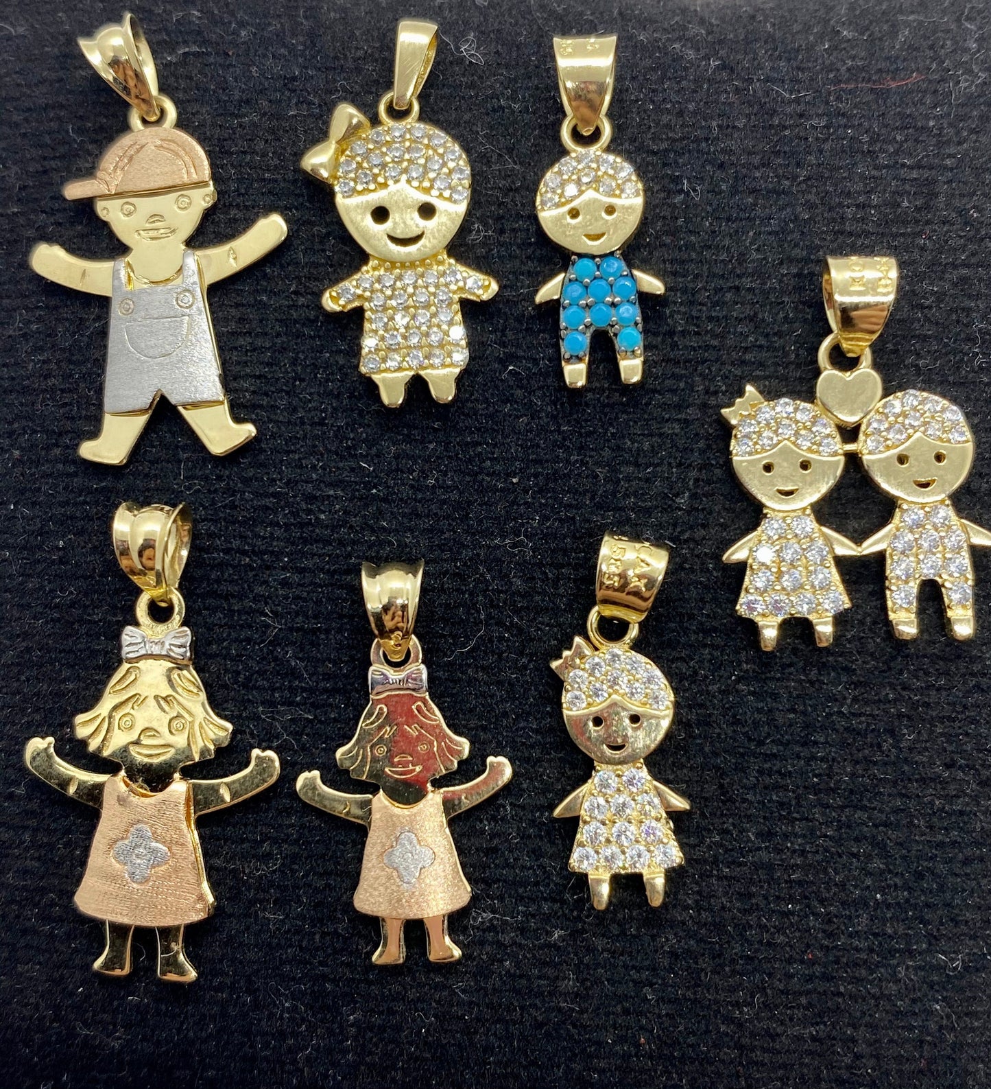 14k solid Gold boy and girl pendants