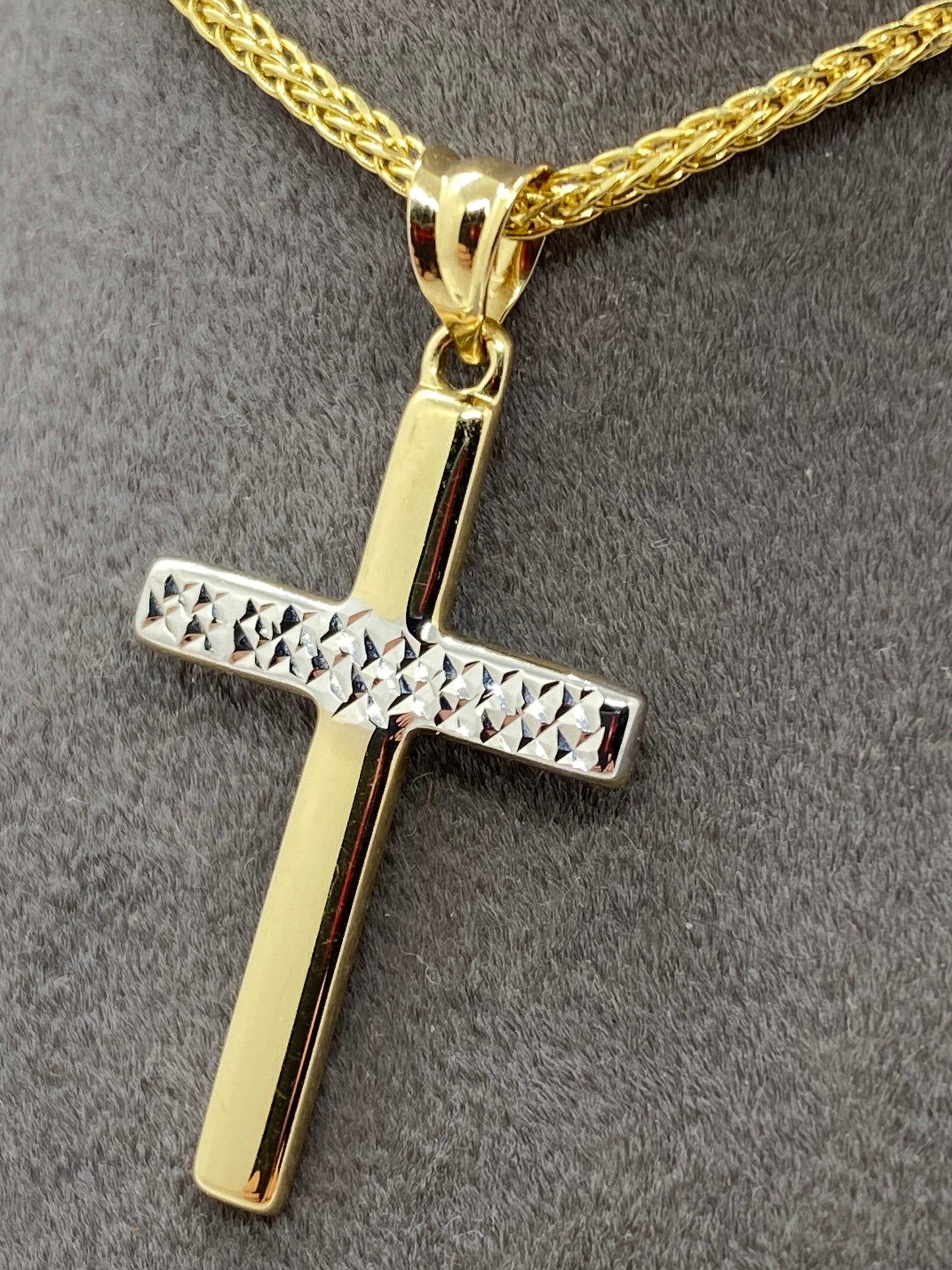 14k Gold Cross Necklace  So Shiny and Durable, 21.5 inches,1.5mm ,14k real Gold Cross Pendant ,for him , for her, Diamond cut Cross