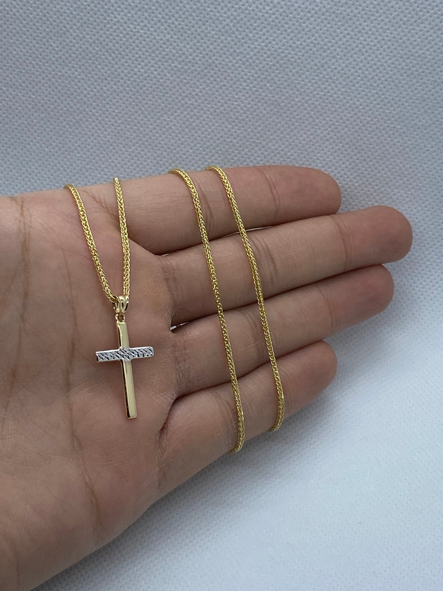 14k Gold Cross Necklace  So Shiny and Durable, 21.5 inches,1.5mm ,14k real Gold Cross Pendant ,for him , for her, Diamond cut Cross