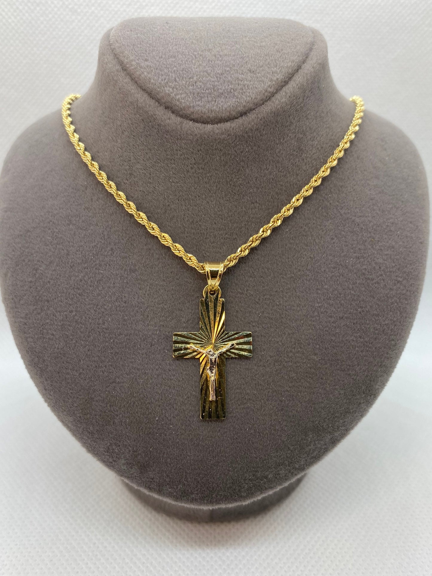 18k Gold cross necklace 19.5 inches, 2mm, Diamond cu, for her, for him, Gift .