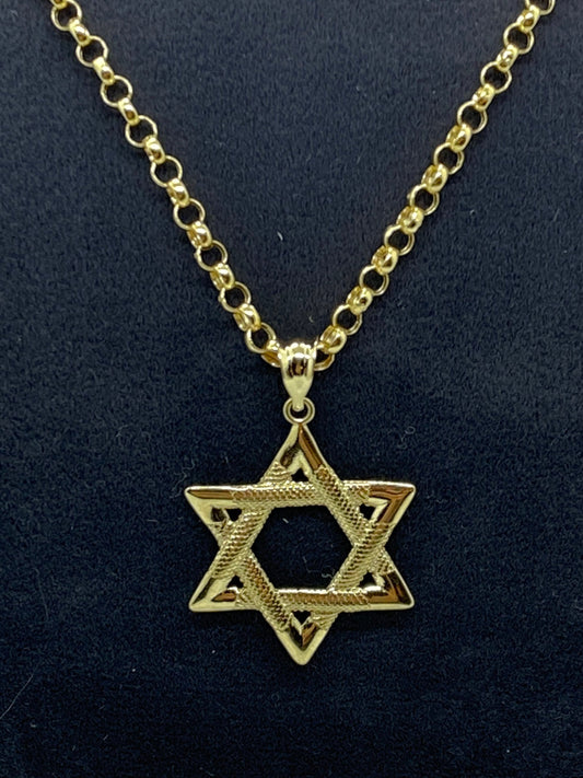 14k solid Yellow Gold Magen David with Rolo chain 22 inches ,2.5 mm