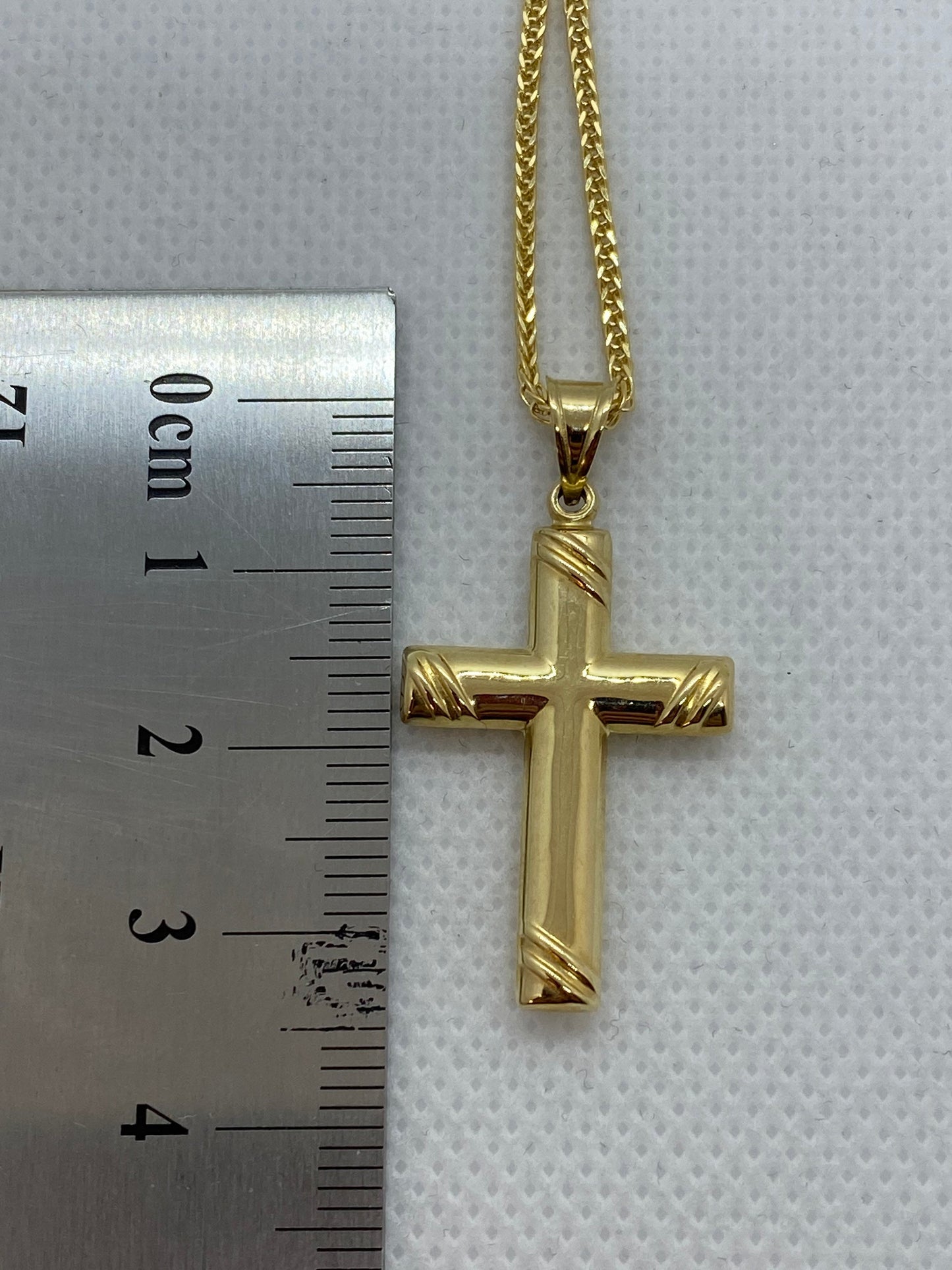 14k Gold Cross Necklace with Franco chain So Shiny and Durable, 21.5 inches,1.5mm ,14k real Gold Cross Pendant ,Gift for him ,Gift for her