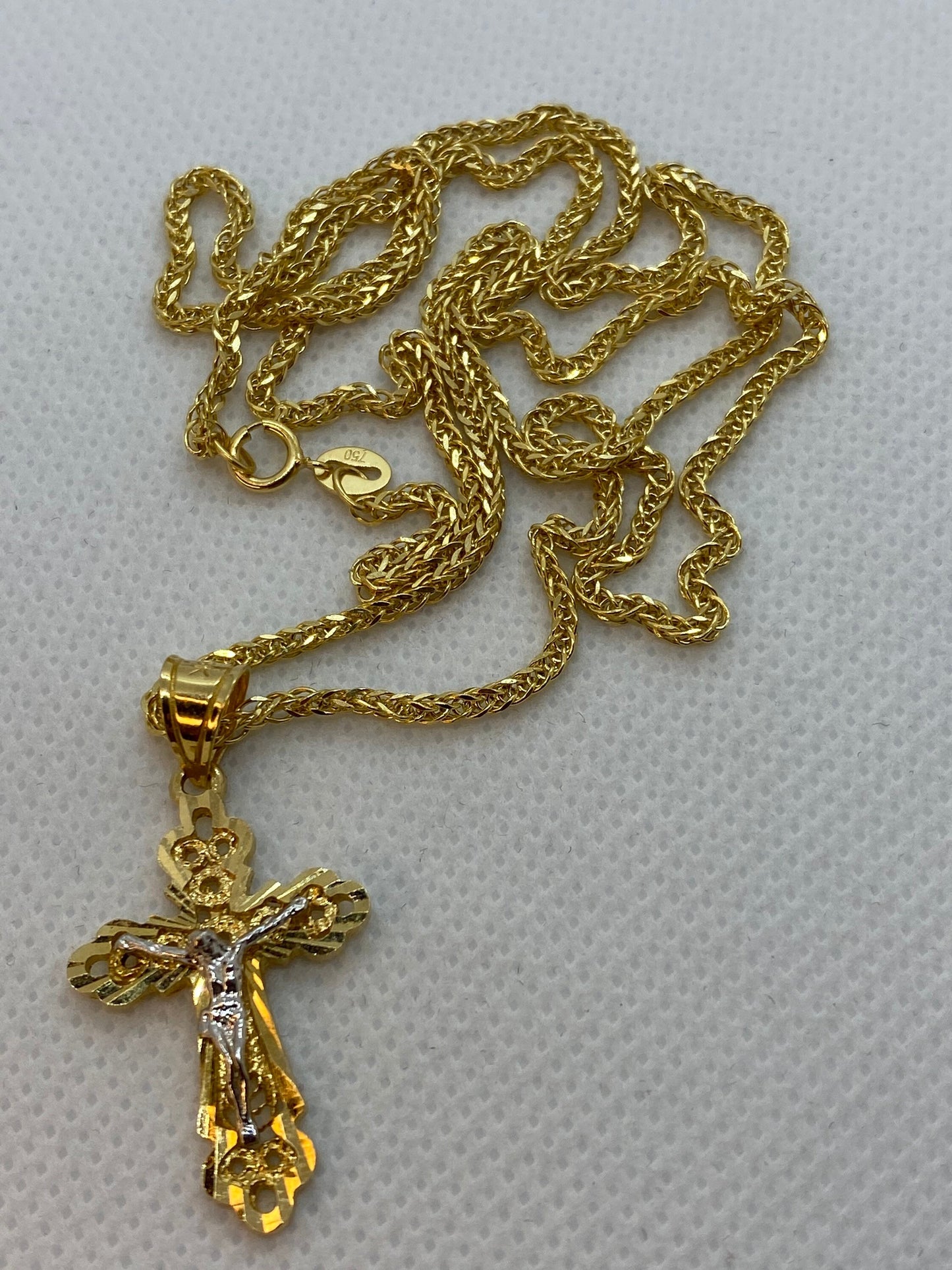 18k solid Gold cross necklace ,2mm ,and different sizes available