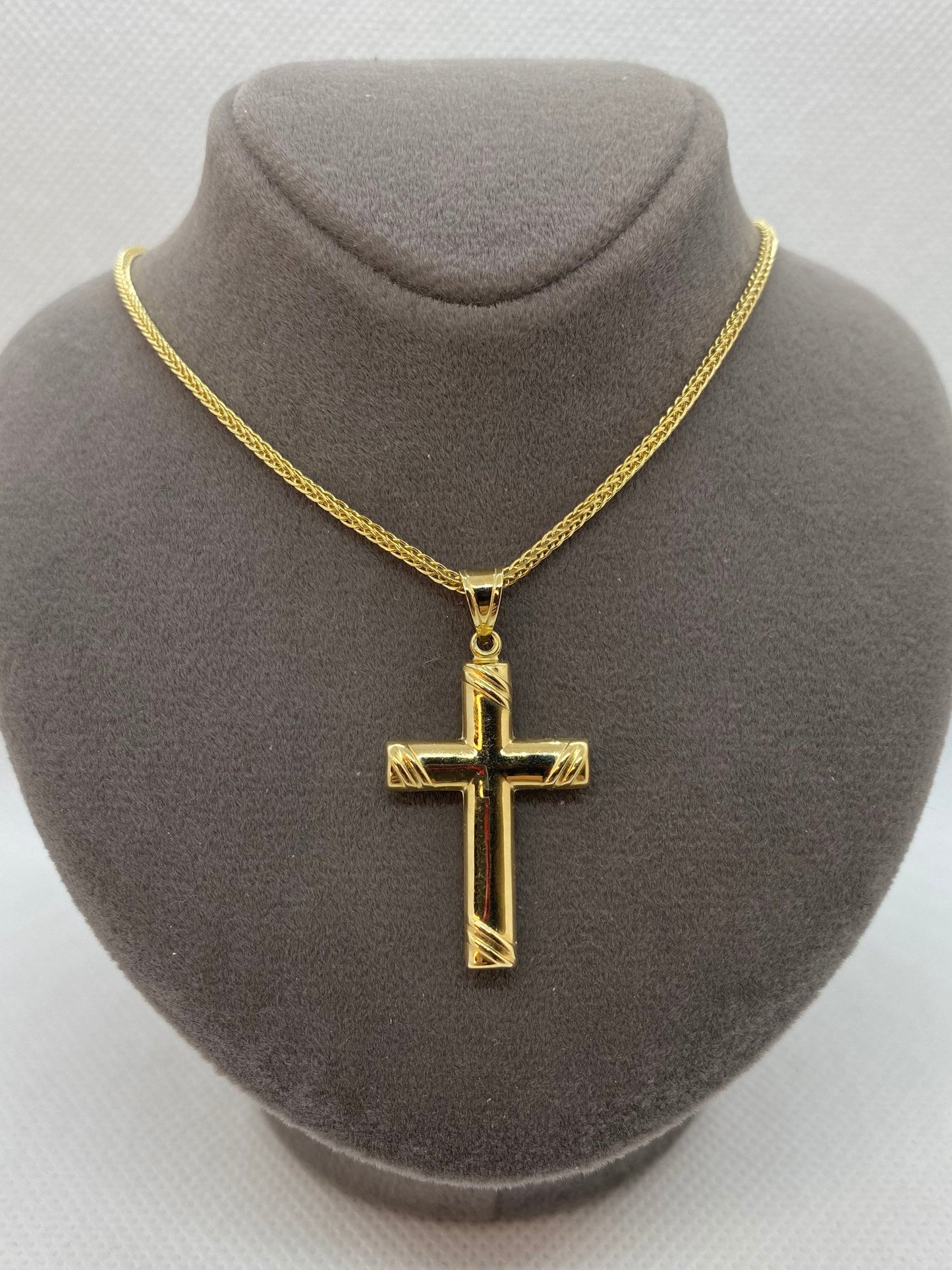 14k Gold Cross Necklace with Franco chain So Shiny and Durable, 21.5 inches,1.5mm ,14k real Gold Cross Pendant ,Gift for him ,Gift for her