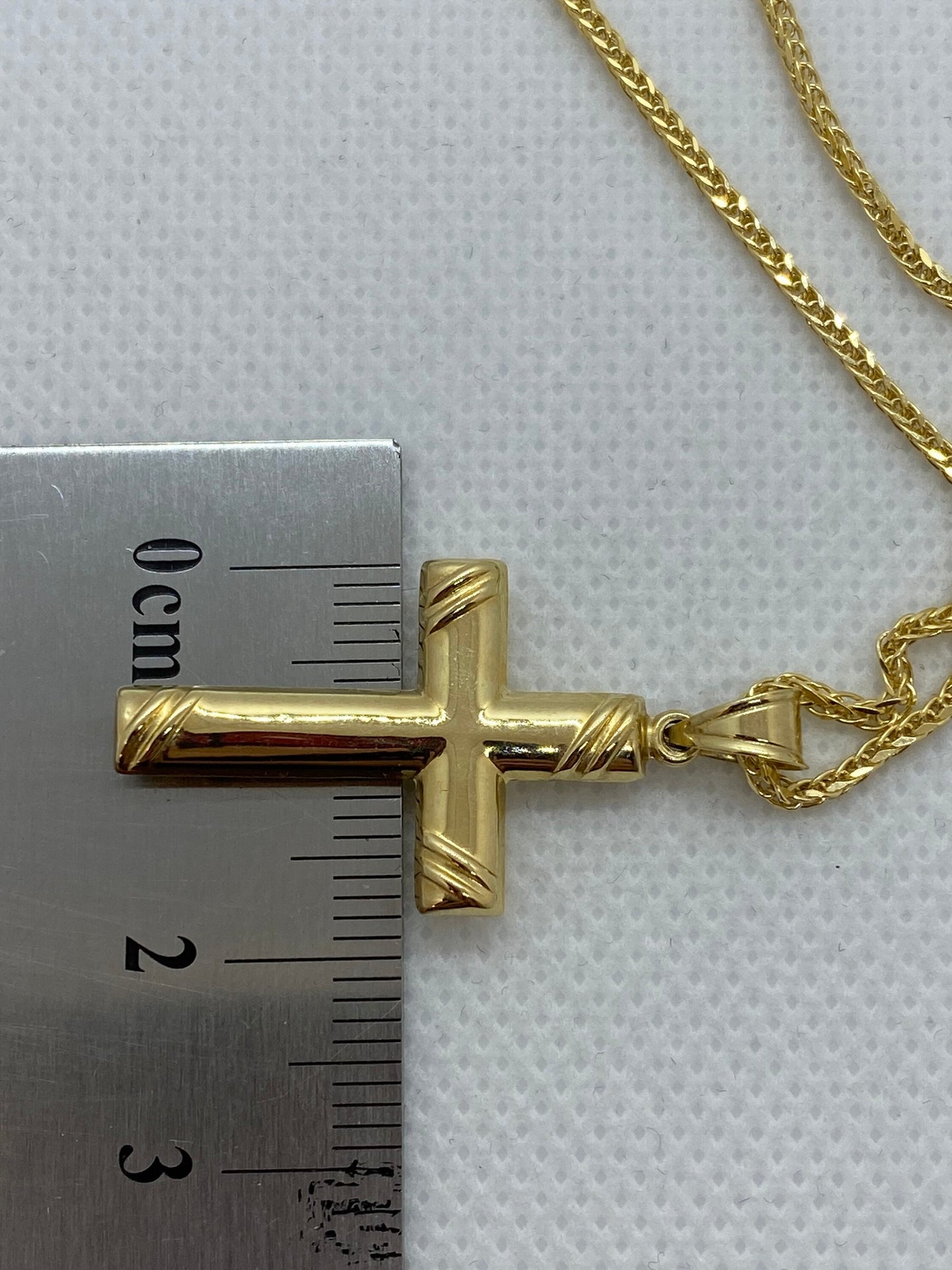 14k Gold Cross Necklace with Franco chain So Shiny and Durable, 21.5 inches,1.5mm ,14k real Gold Cross Pendant ,Gift for him ,Gift for her