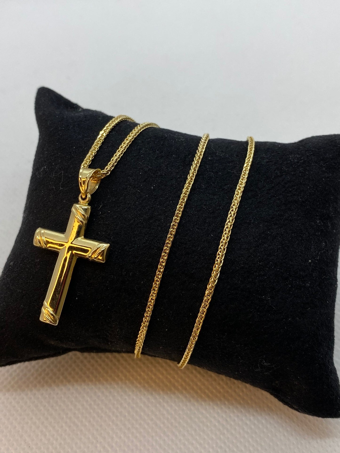 14k Gold Cross Necklace with Franco chain So Shiny and Durable, 21.5 inches,1.5mm ,14k real Gold Cross Pendant ,Gift for him ,Gift for her