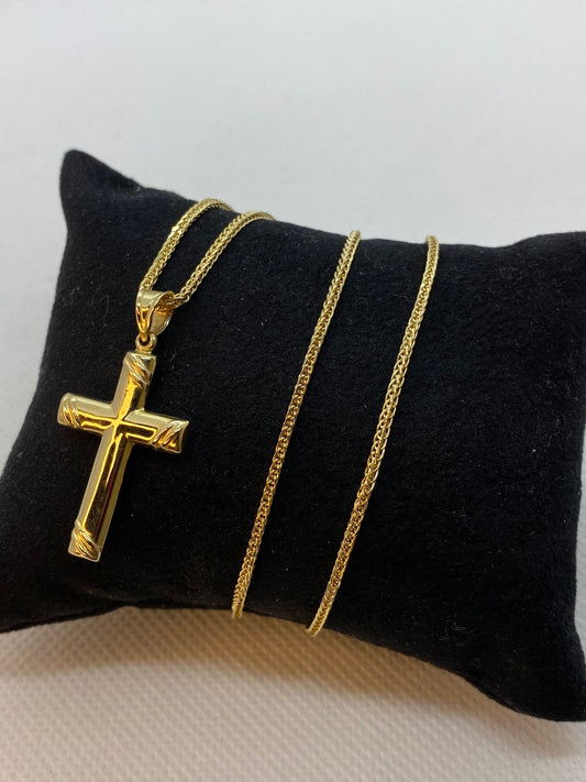 14k Gold Cross Necklace with Franco chain So Shiny and Durable, 21.5 inches,1.5mm ,14k real Gold Cross Pendant ,Gift for him ,Gift for her