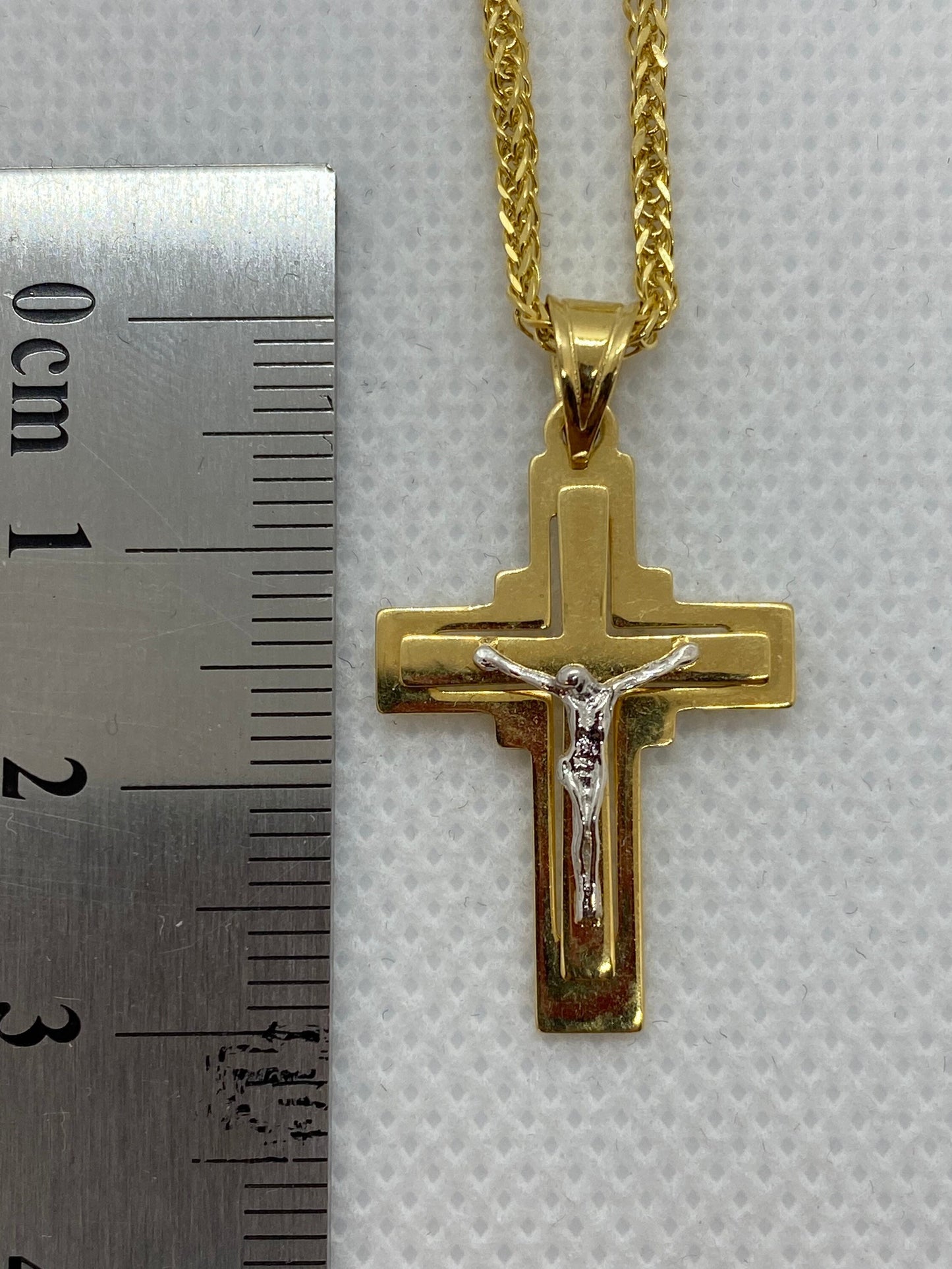 18k Solid Gold Franco  Cross Necklace, Diamond cut and shiny, different size sizes available