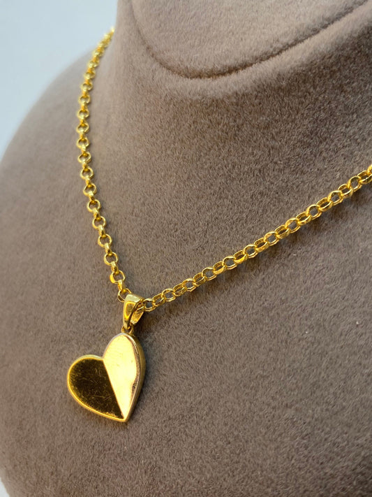 18k Solid Gold heart necklace , 18" ,2mm , For her,Valentin's Gift ,Gold Heart Necklace