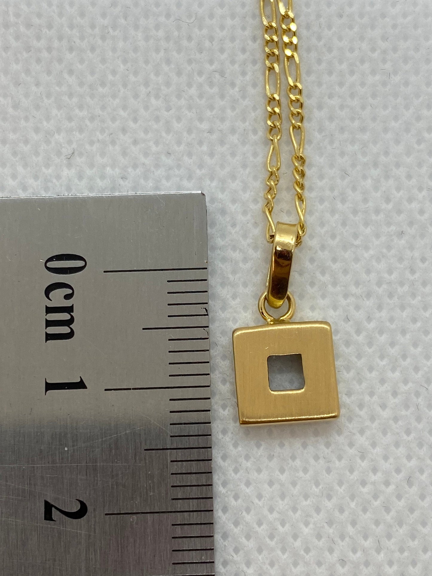 18k solid Gold  square necklace with Figaro chain ,21.5inches ,1.5mm