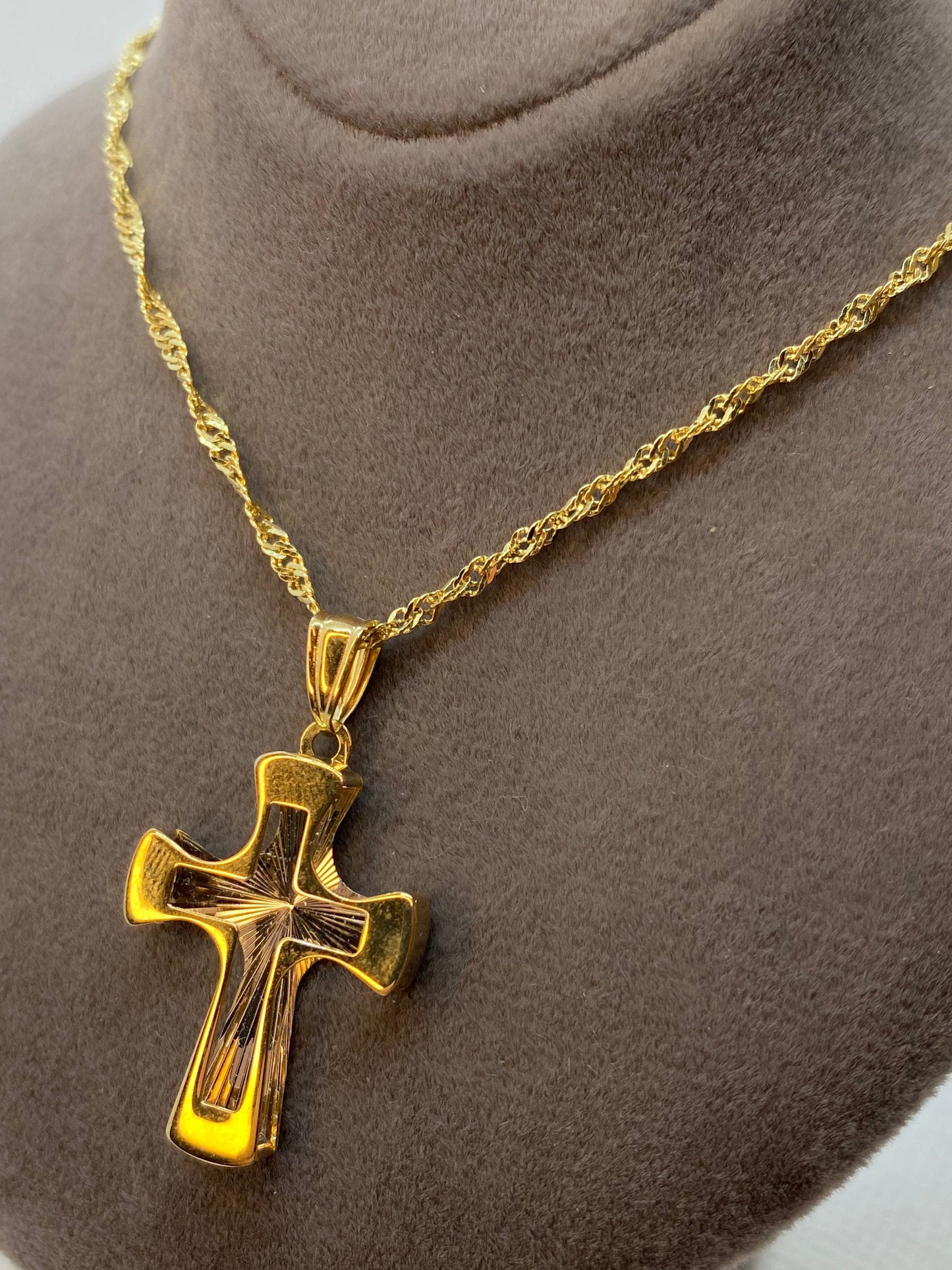 14kGold Cross necklace Diamond cut so shiny and Durable,21.5 inches,2mm