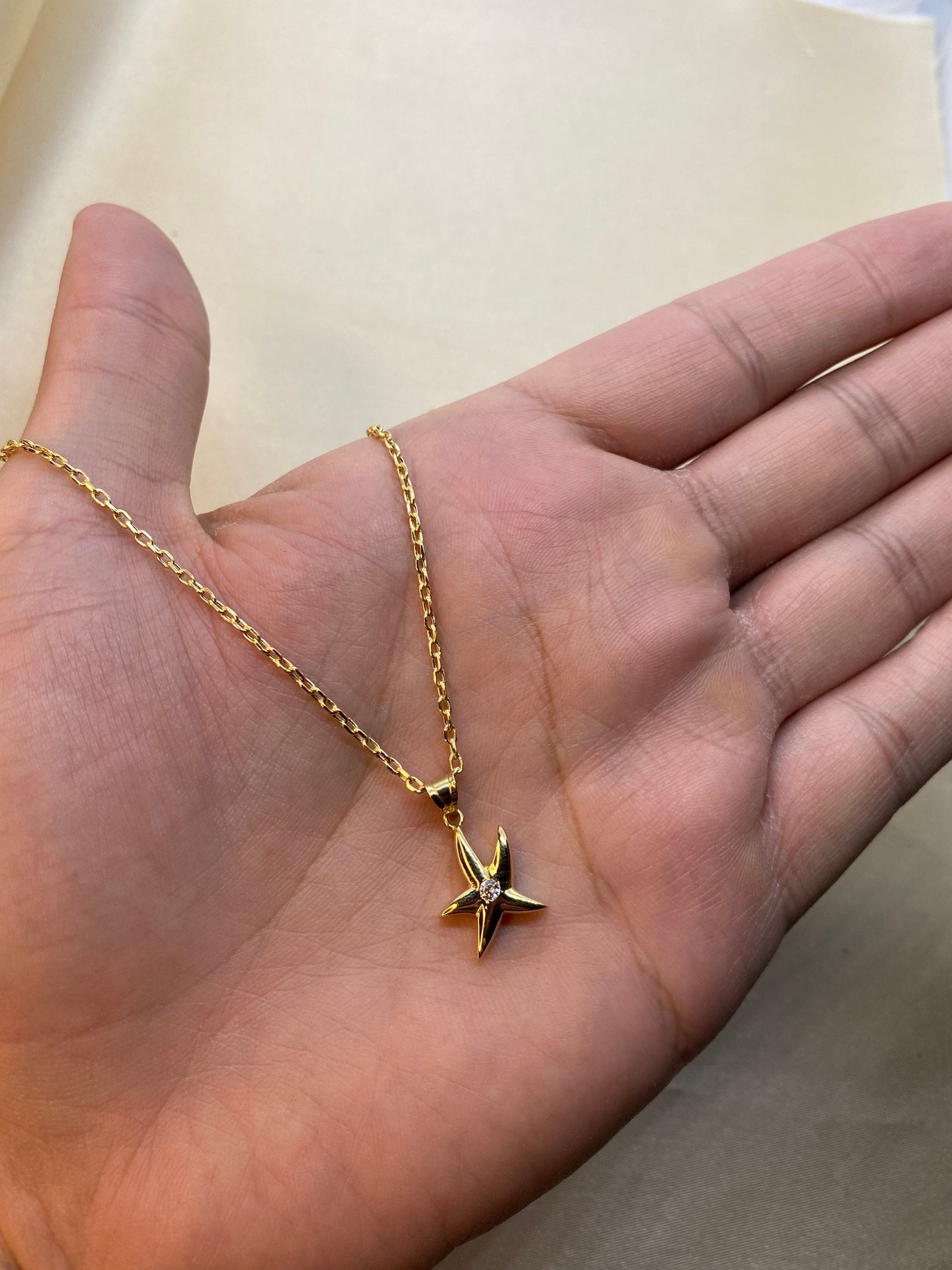 18k solid gold starfish  Necklace 19.5 inches 1.5 mm , Starfish pendant , Gift