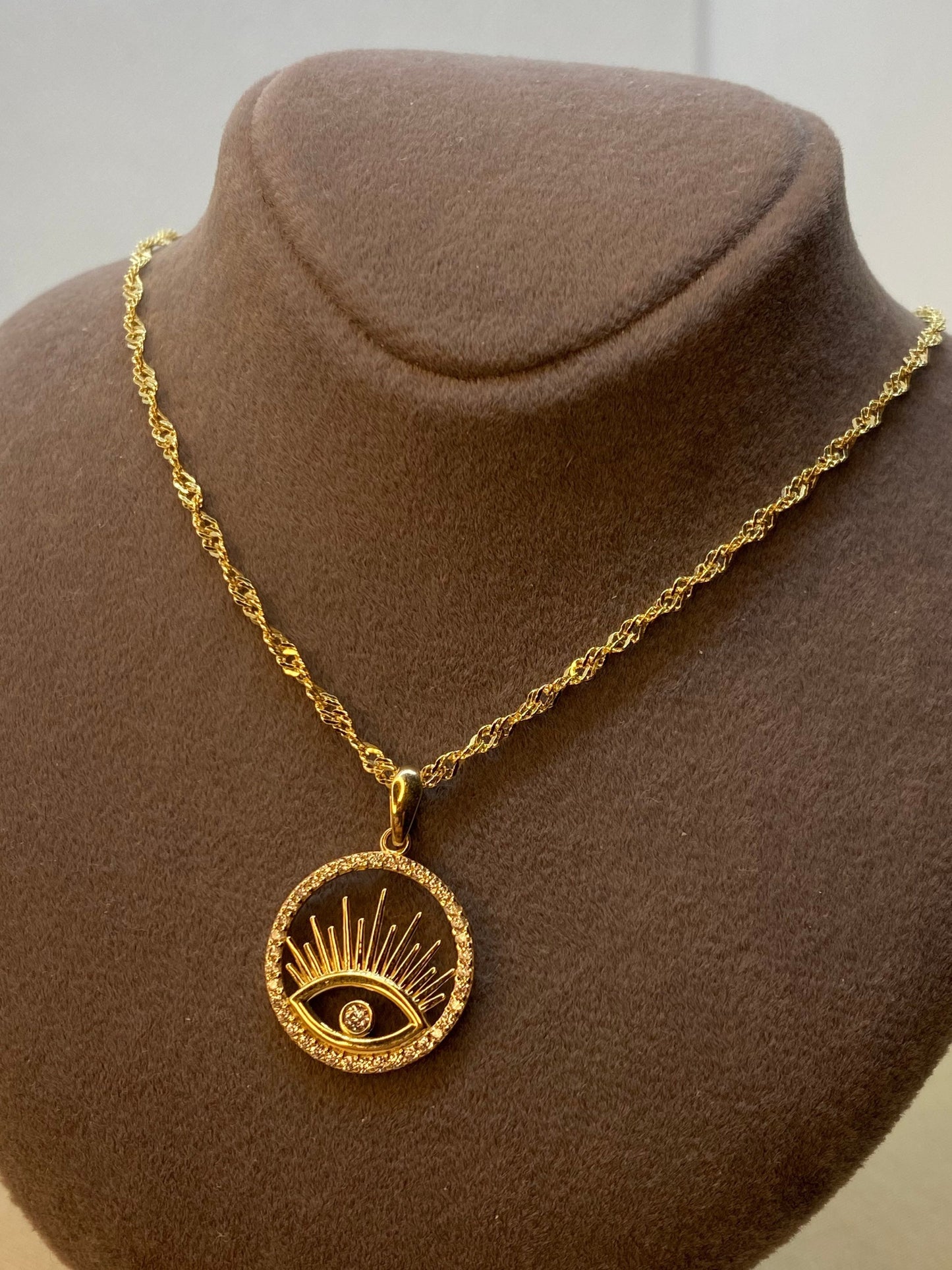 14K Gold Sun Shaped Evil Eye Necklace, Gift for Her , Good Luck, Kabbalah, Protection Charm, Real Gold