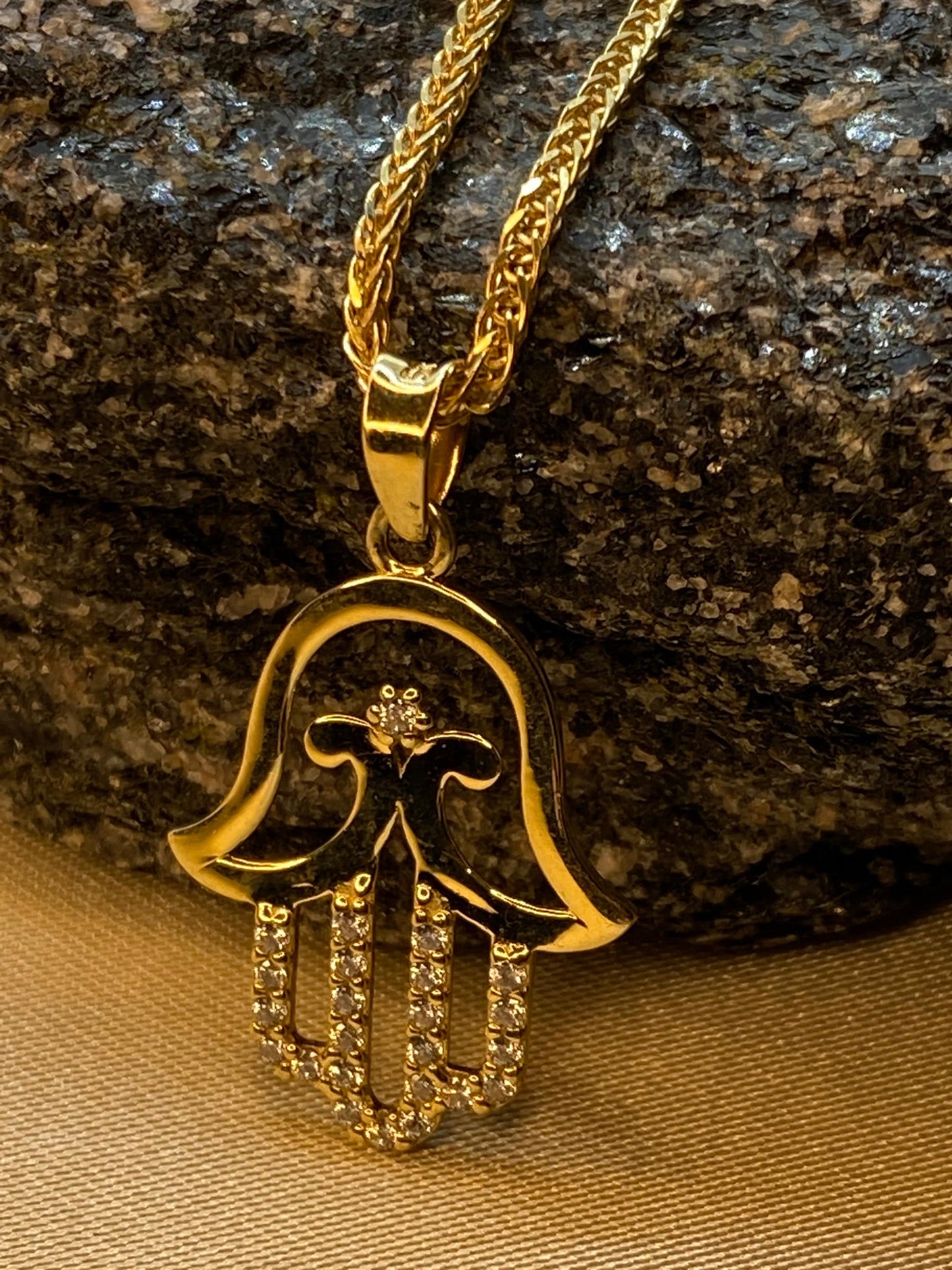 14k Solid Gold Hamsa Hand Necklace , Nazar Charm Pendant, Fatima Hand Necklace