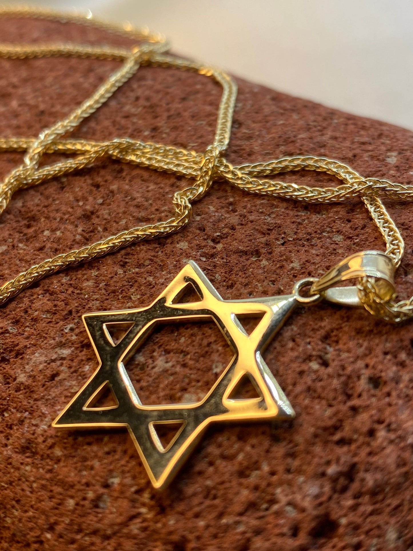 14k solid Gold Magen David with foxtail  chain 1.5mm , 23.5" ,  jewish jewelry , Hanukkah Gift