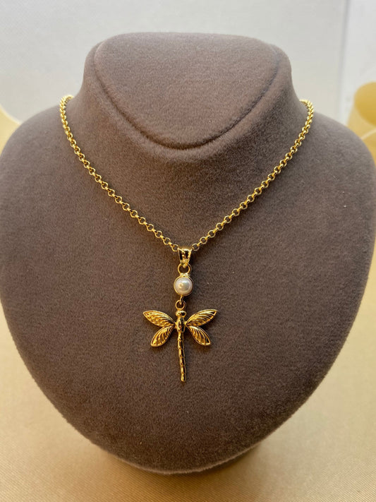 14k solid Gold Dragonfly Necklace 19.5 inches , 1.5mm